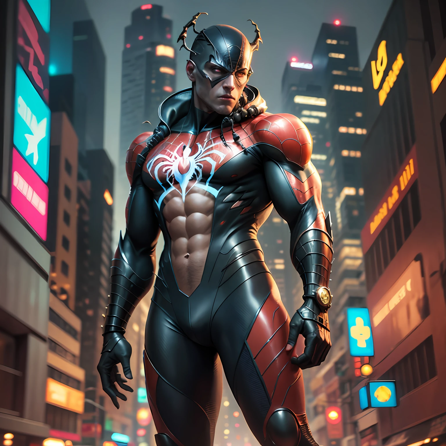 Homem-Aranha, cyberpunk, musculoso, 8K.