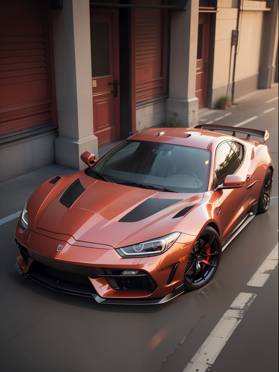 HighestQuali,BestWorks,A masterpiece,RAW photo effect,Realistic Photo Effect,Super high detail,super-fine,Pan Renwei style,triangles,3D,poster for,3:4,The Car,red colour