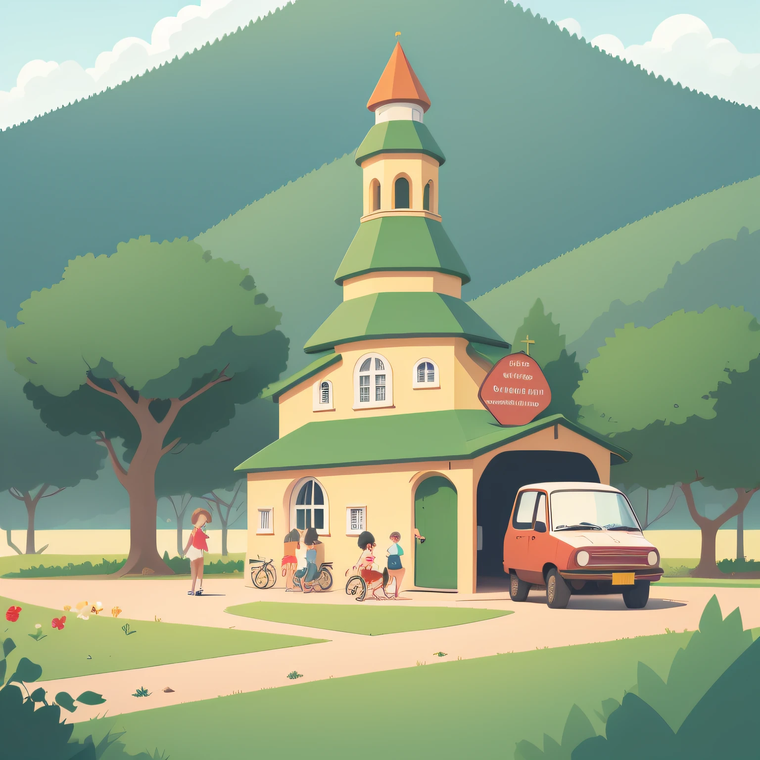 Small children travel abroad，Simple illustration style