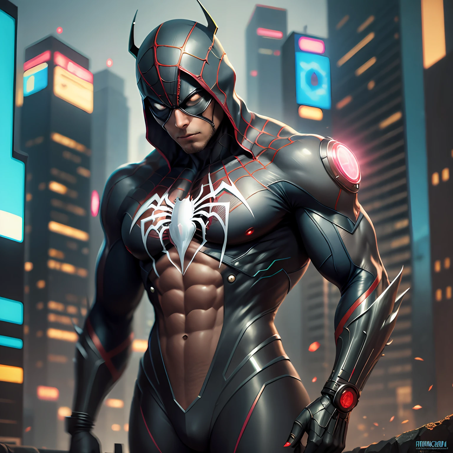 Homem-Aranha, cyberpunk, musculoso, 8K.