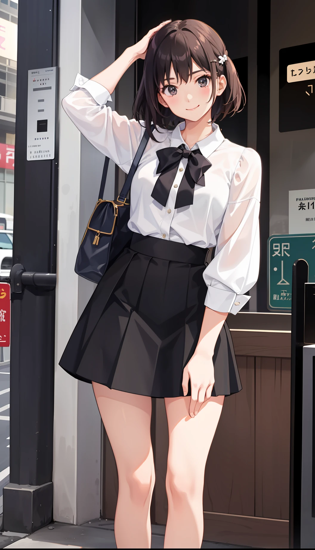 1girl in、A smile、The shirt、Blouse、skirt by the、(small tits)Chilarism、movement、