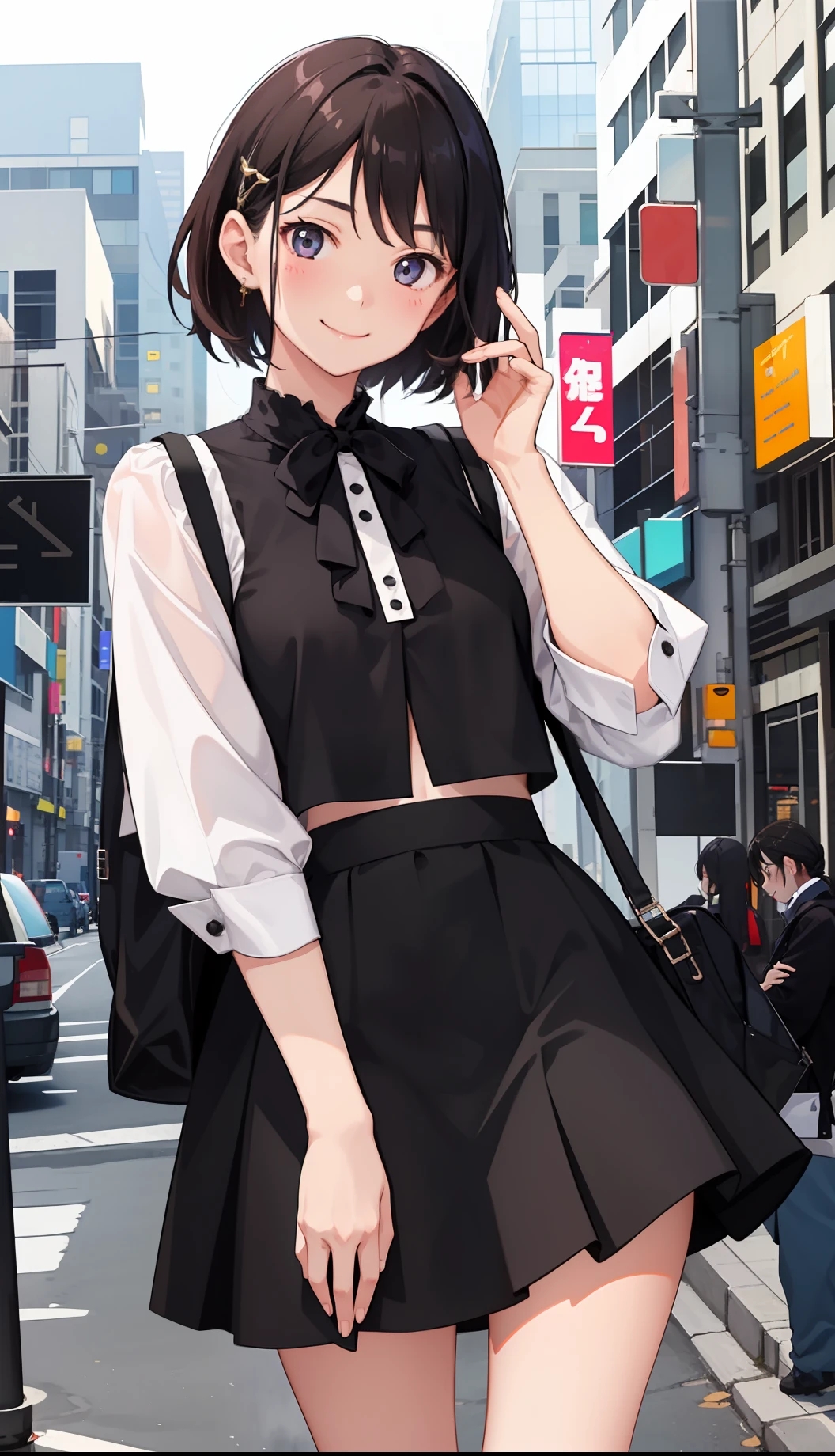1girl in、A smile、The shirt、Blouse、skirt by the、(small tits)Chilarism、movement、