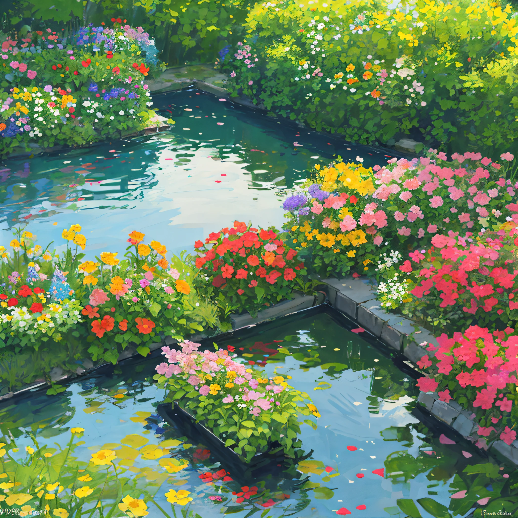 flowers,garden,lake