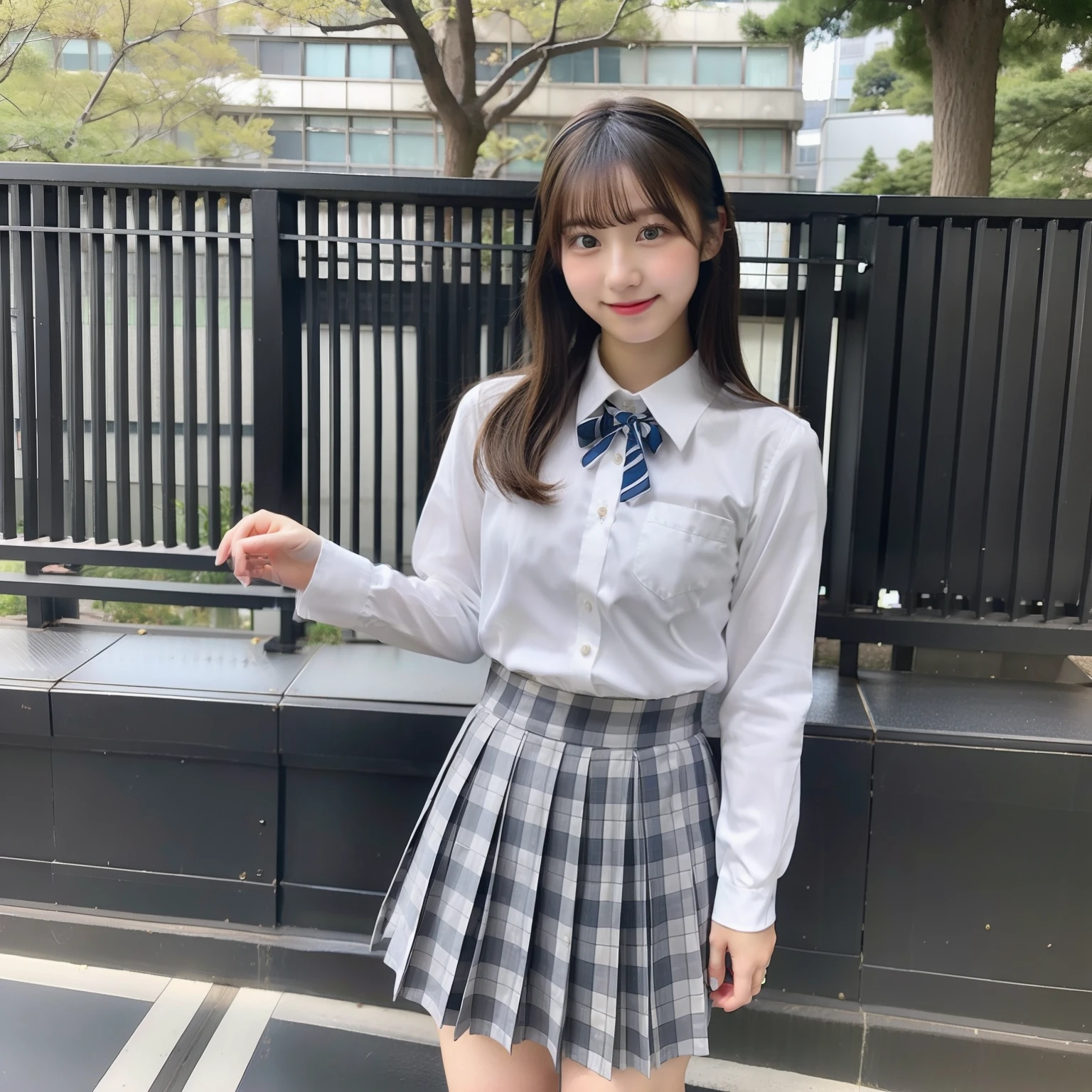 Japan 18 years old、Japanese high school girls uniform、grey miniskirt