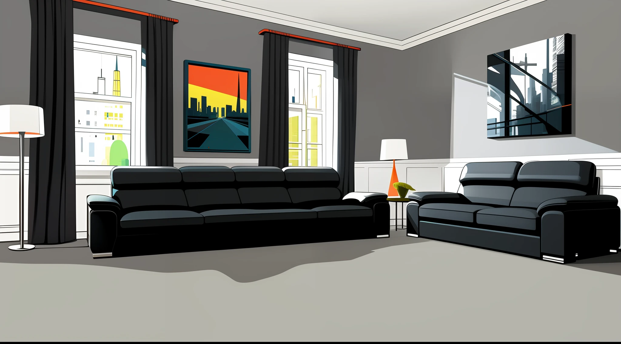 Aalfedtu in the living room with sofa and chairs, interior background art, Painting of the room, Commercial illustration, interior living room, kilian eng vibrant colours, room interior, Perspective drafts, in style of simplified realism, photorealistic room, Fundo sala de estar, award winning 3d render, Realistic Art Deco, dystopian city apartment