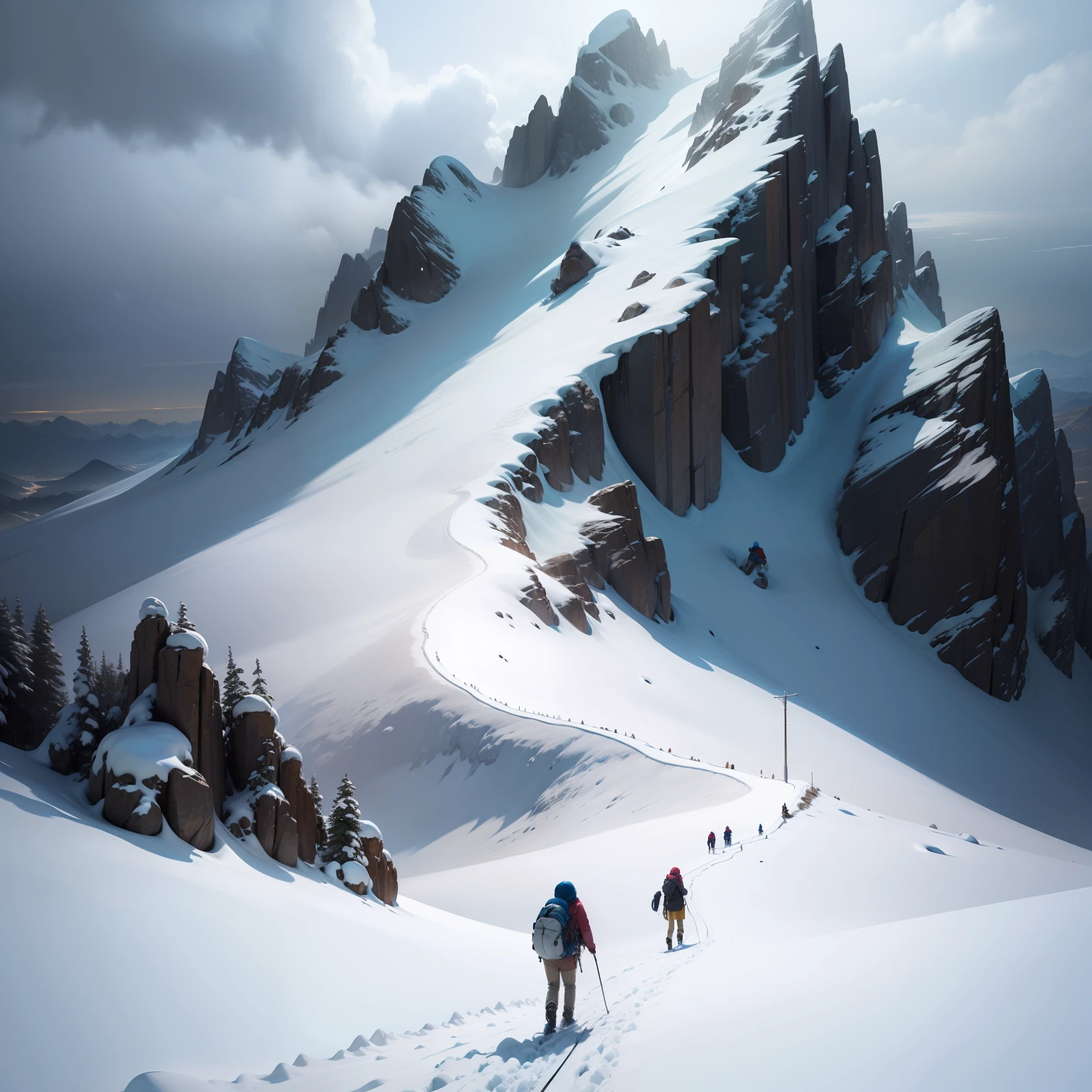 Climbing a snowy mountain alone