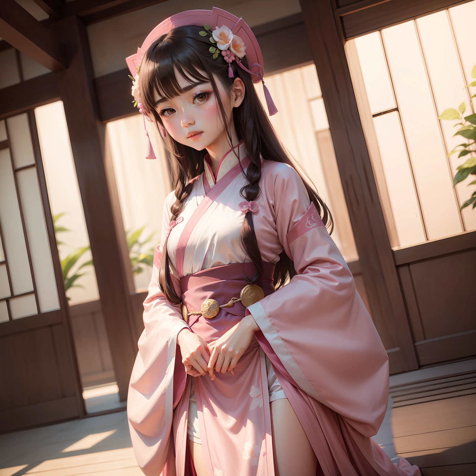 full bodyesbian,Hanfu,Cute girl,in pink