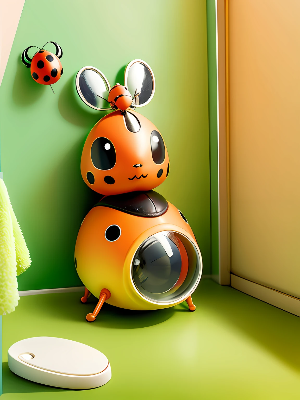 Cute insect like ladybug in a high definition bathroom . filme infantil