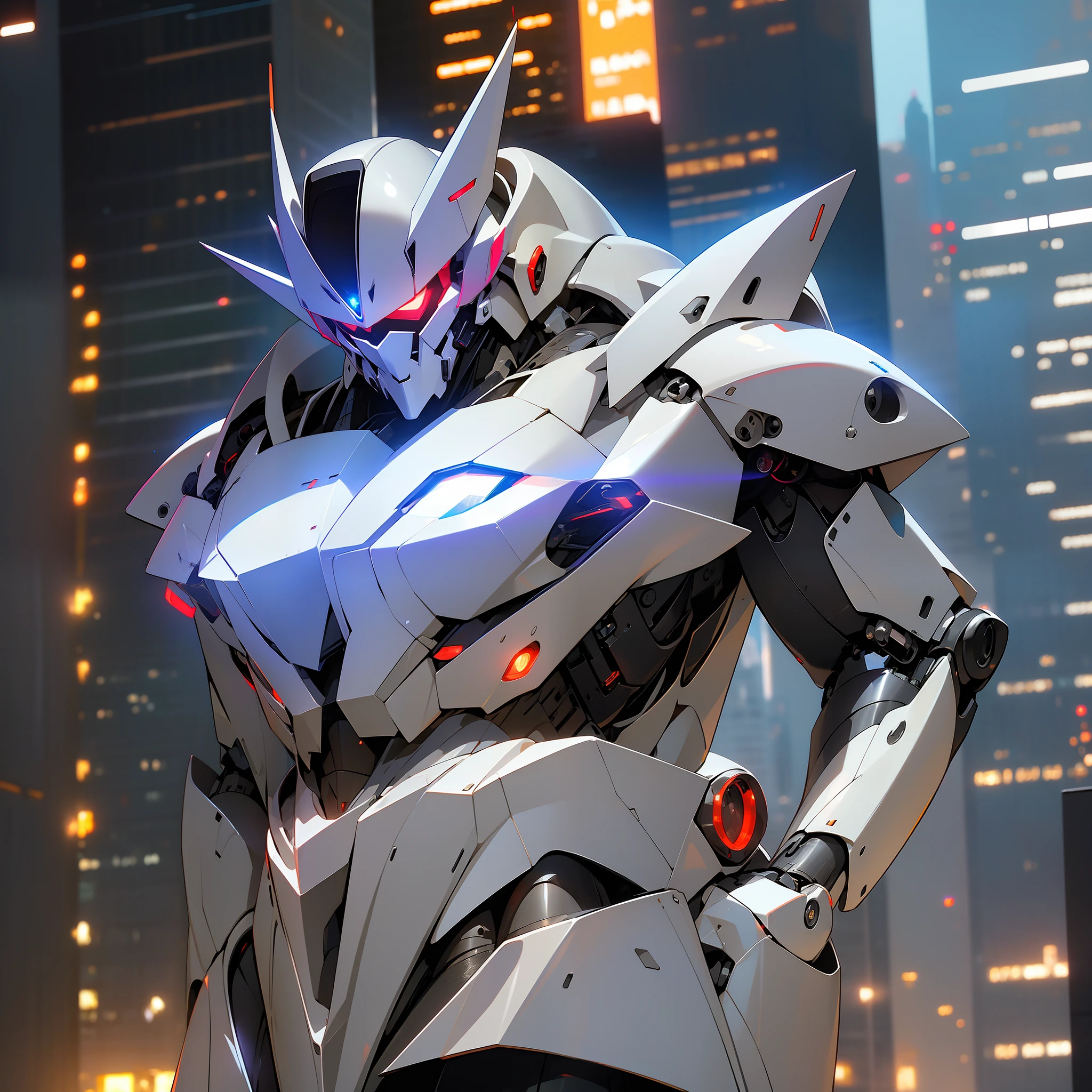 Mecha Combat,Sophisticated systems,Sophisticated look,The head is precise,The 40-meter-tall 3D robot wields a powerful weapon system,Set against a background to a busy city。Imagine the scene in this blind box。