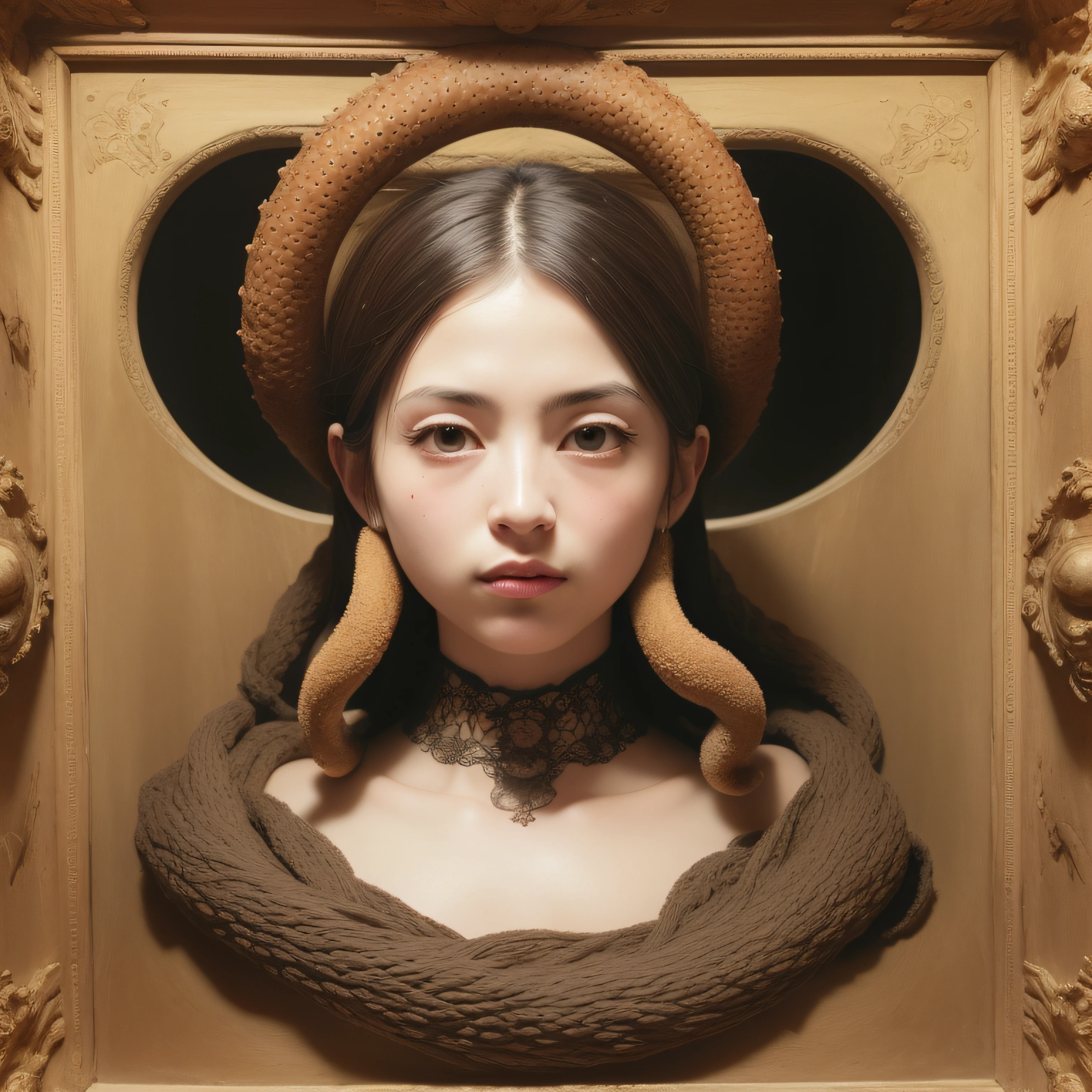 (extremadamente detallado, obra maestra, La mejor calidad), Estilo oscuro, intense illumination, rostro con arrugas, lengua larga, tentacle, deforme, monstruoso, un anciano con Colmillos finos, amenazante. Rococo composition. Luz de caravaggio