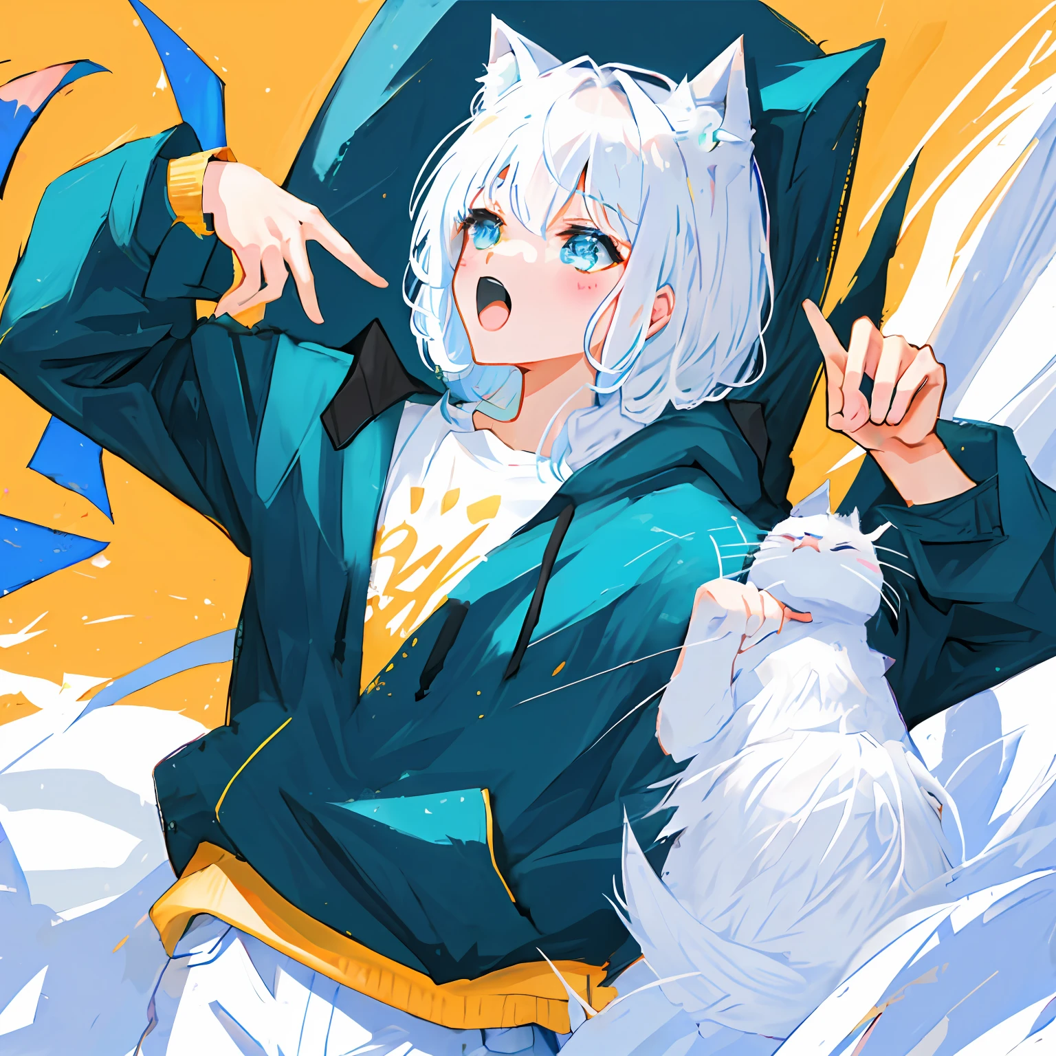 Can be pinched with your fingers，A little white kitten yawning，