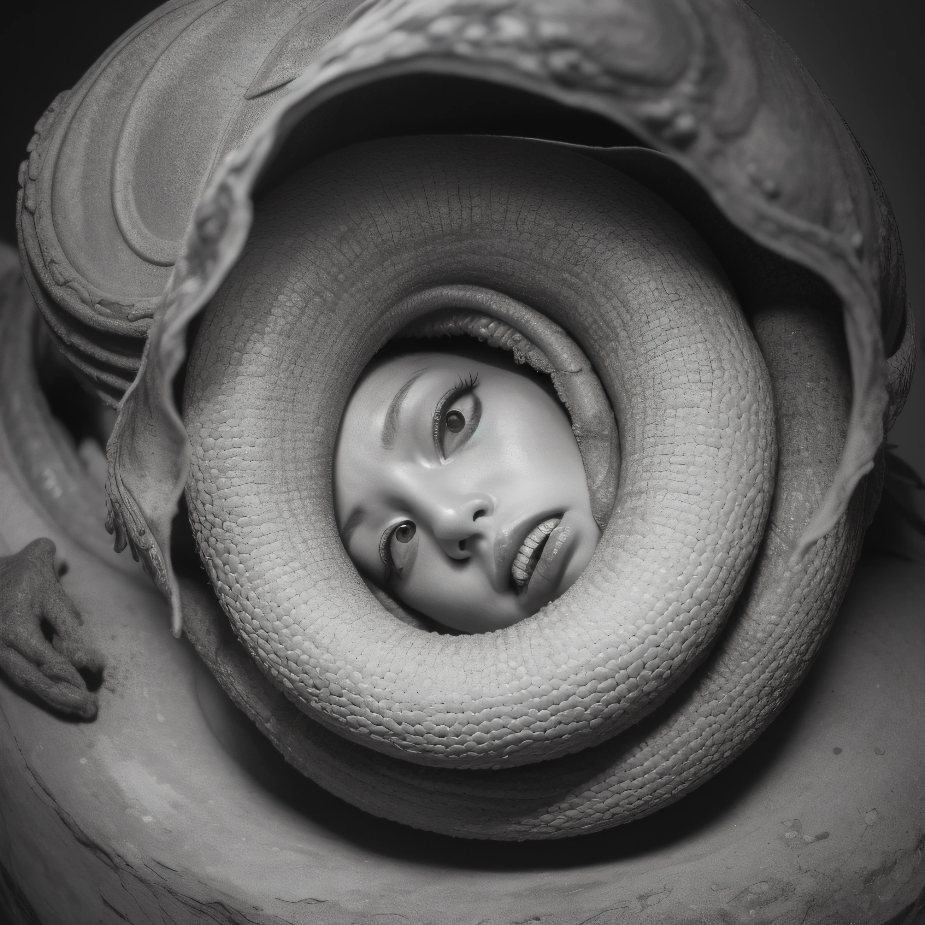 (extremadamente detallado, obra maestra, La mejor calidad), Estilo oscuro, intense illumination, rostro con arrugas, lengua larga, tentacle, deforme, monstruoso, un anciano con Colmillos finos, amenazante. Rococo composition. Luz de caravaggio