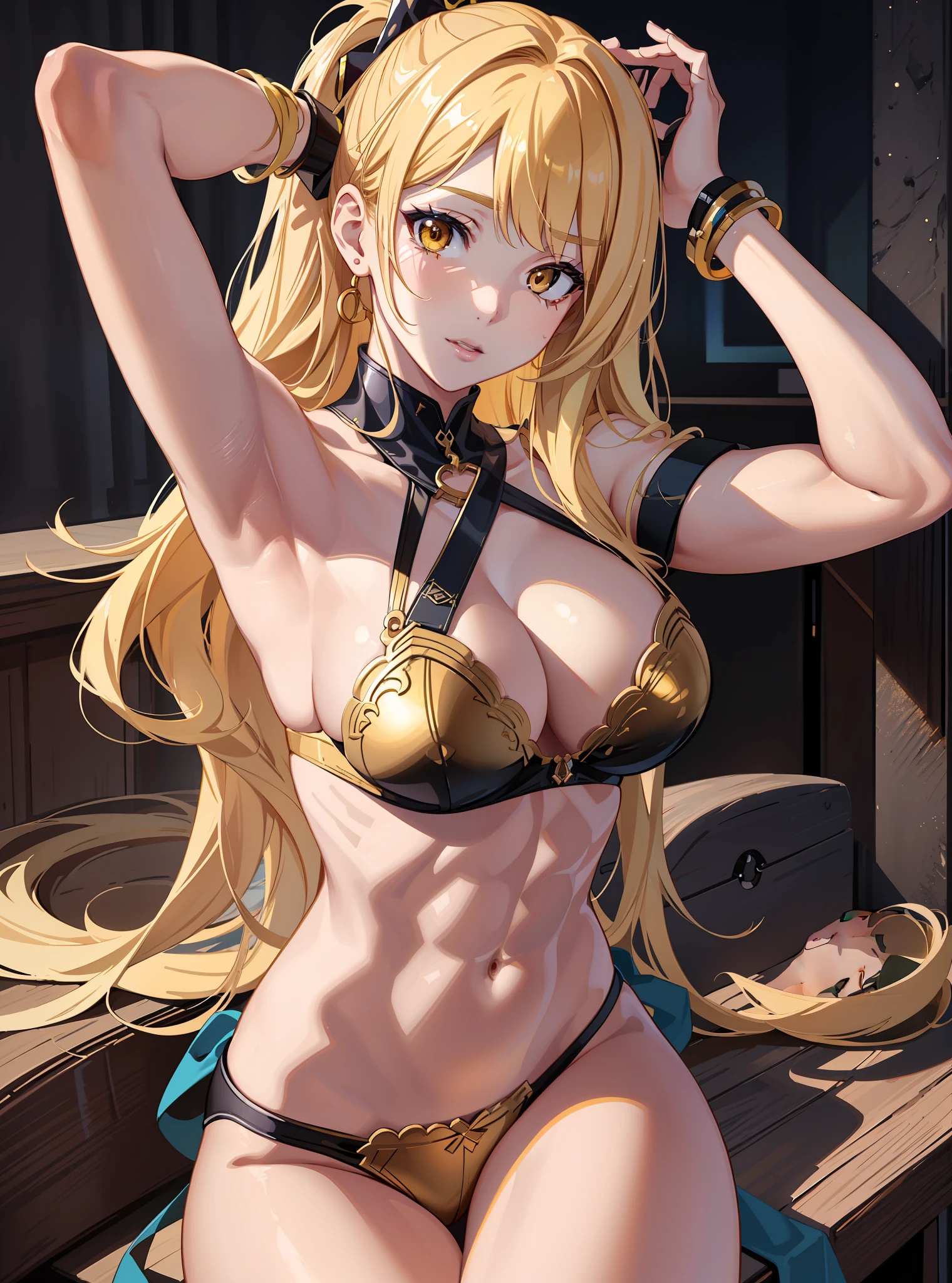 ((((masuter piece、top-quality、Long body、a blond、muscular body、large full breasts、Split abs、Pure white skin、Crouching regime、an lingerie、maikurobikini、M-shaped legs、laying on back、Beautiful abs、Golden hair、yellow eyes、Athlete's body、)))、(((Shyness)))、Realistic skin type、an anime girl、Detailed Digital Anime Art、A seductive anime girl、extremely detailed art germ、a hyperrealistic schoolgirl、Ilyakukvshinov。4 k、Smooth Anime CG Art、Ultra Realistic Woman、ig model |ArtGerm、Photorealistic anime girl rendering、digital anime art