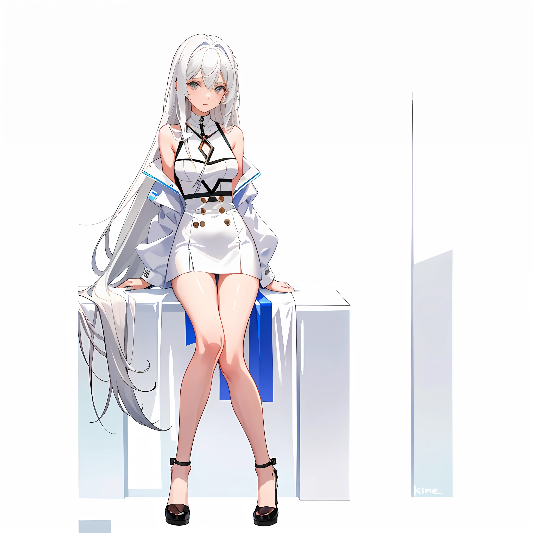 quadratic element,teens girl,Big chest,Legs white,Naked,is shy,best qualtiy,8K,tmasterpiece),(A beautiful girl with white hair,crossedlegs