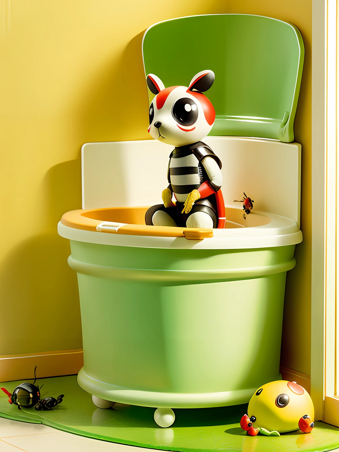 Cute insect like ladybug in a high definition bathroom . filme infantil banheiro com detergente verde