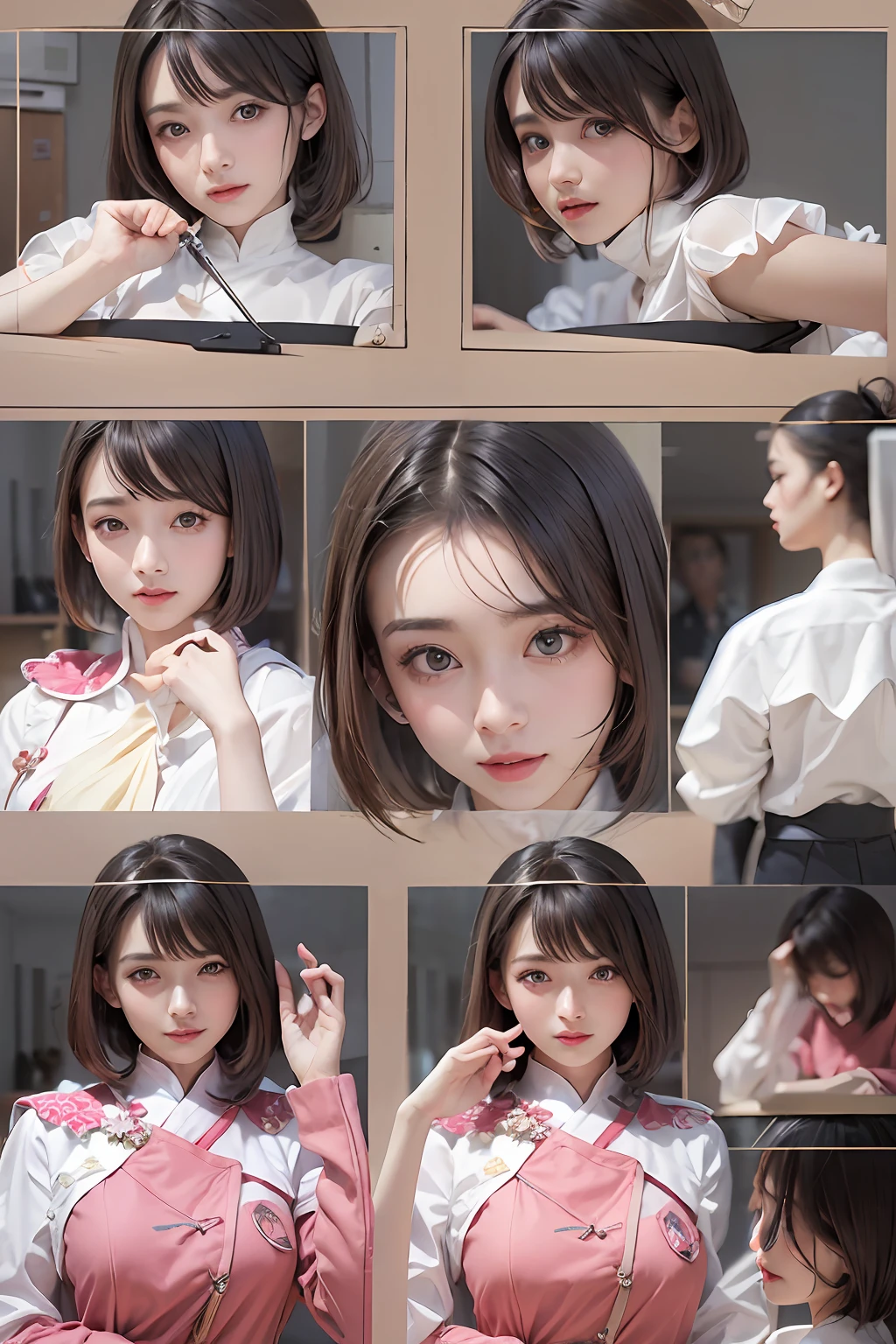 (masuter piece:1.3)、(8k、Photorealsitic、RAW Photography、top-quality: 1.4)、(1girl)、beautiful countenance、(lifelike face)、(A dark-haired、short-hair:1.3)、Beautiful hairstyle、realisticeyes、Beautiful details、(real looking skin)、Beautiful skins、(校服)、absurderes、enticing、超A high resolution、A hyper-realistic、high-detail、the golden ratio、wink
