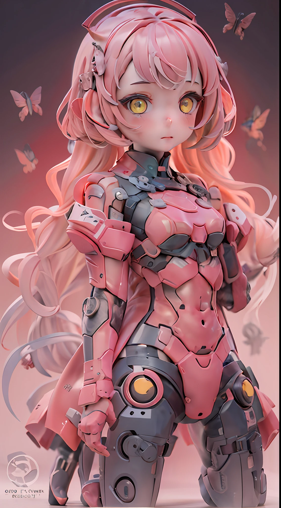 (1 robot girl:1.2),(Ex Machina:1.3),(mythological creatures:1.2),beast,(Pink hair:1.2),(yellow clothing:1.2),Fluffy,(beautfully face:1.2),gradient colors((best qualtiy)),((Masterpiece)),(offcial art,Beauty and aesthetics:1.2),depth of fields,composition(full bodyesbian:1.2),(tchibi:1.2),(beautiful and detailed eye:1.3),Long tail,(rainbow-candy:0.8),full bodyesbian，Jj,HS,Black background