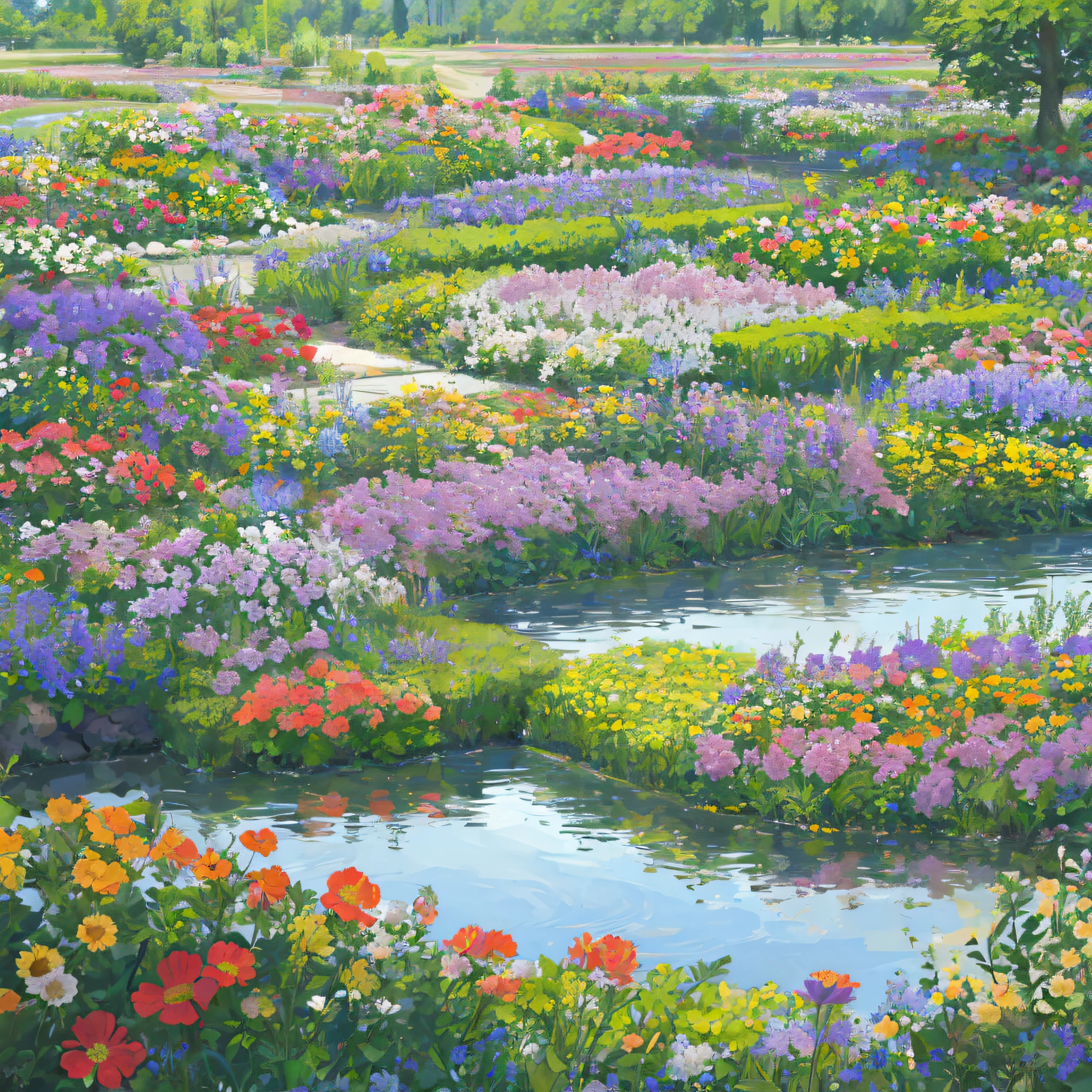 flowers,garden,lake