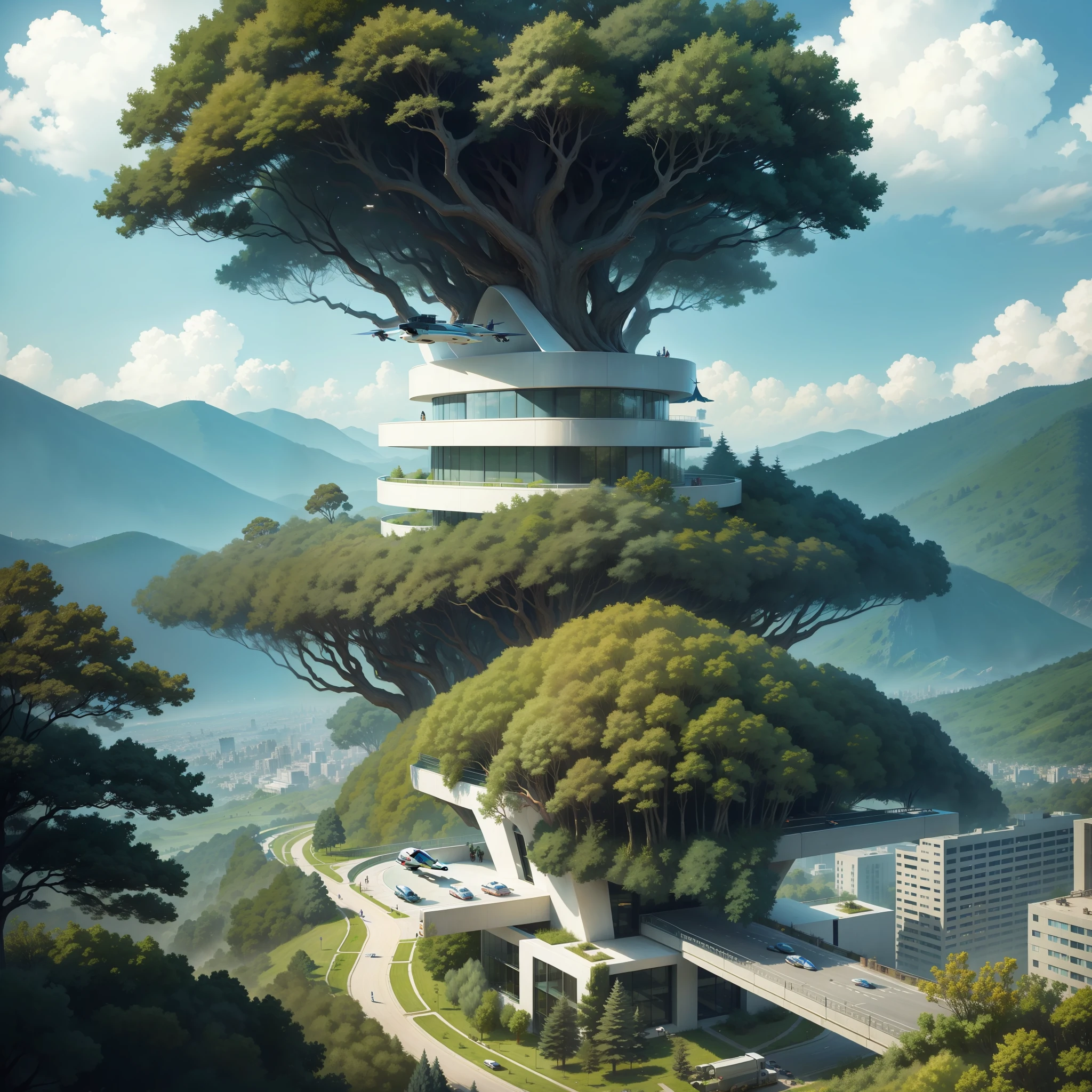 modernn architecture,Flying cars,Flying trains