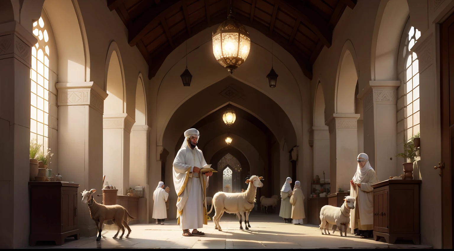 Muslim figures,1 sheep,peacful,divino,Eid al-Adha,Eid al-Adha,Light