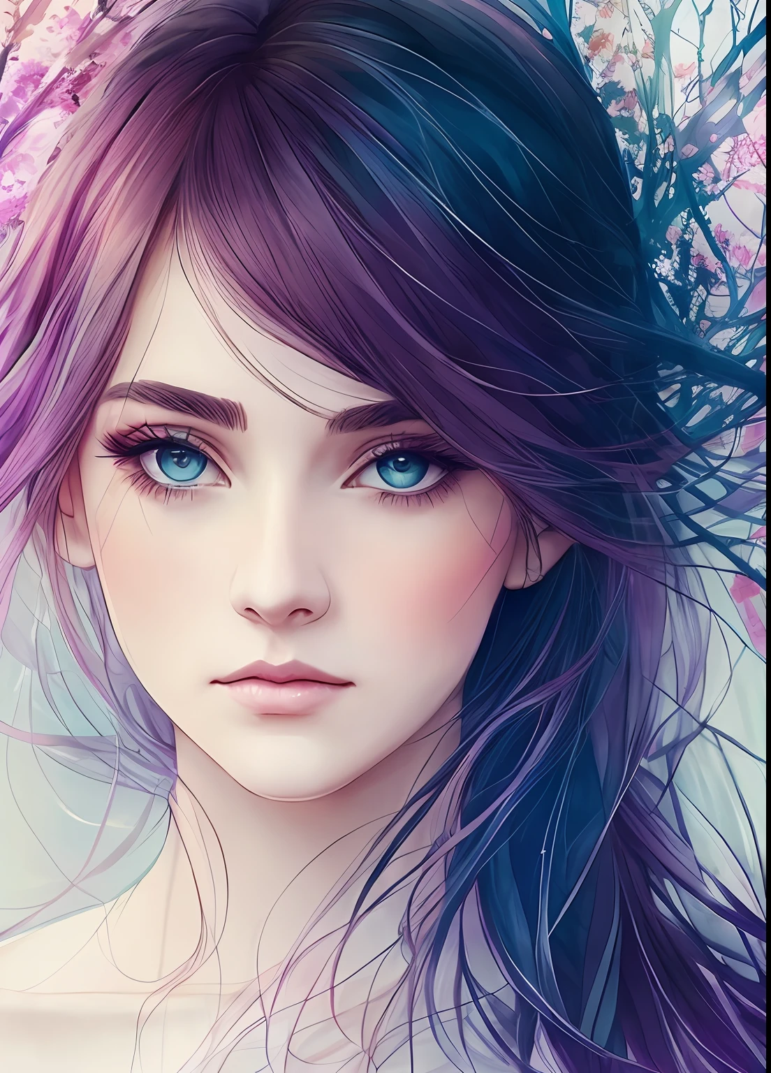 a woman of agnes cecile、Bright design、PastelColors、Ink dripping、autumn lights 、Bangs、quill、Beautuful Women、Eyebrows are visible、Beautuful Women、Beautie、long lashes