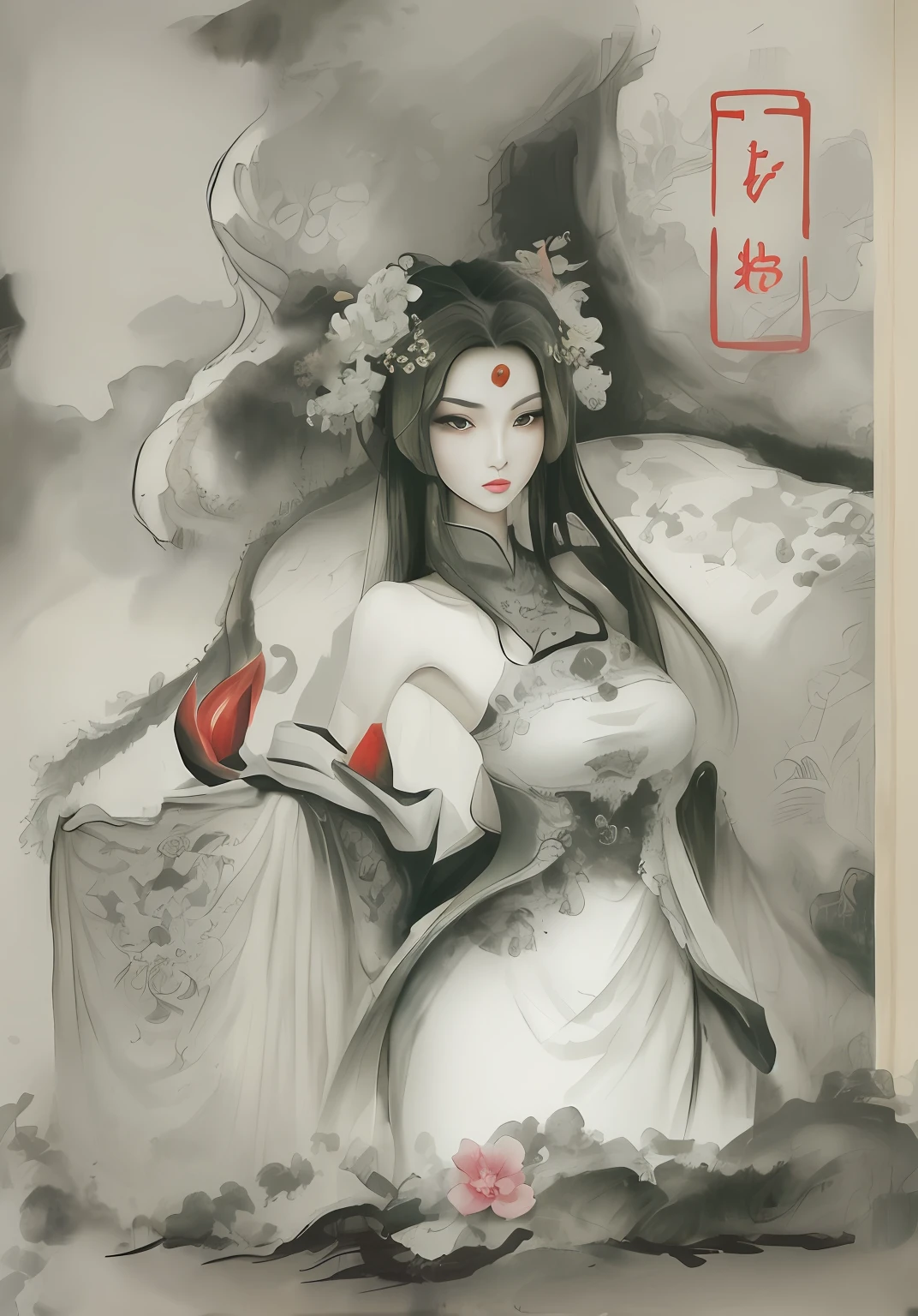 water ink,mountain water,ink wash style,smoke effect