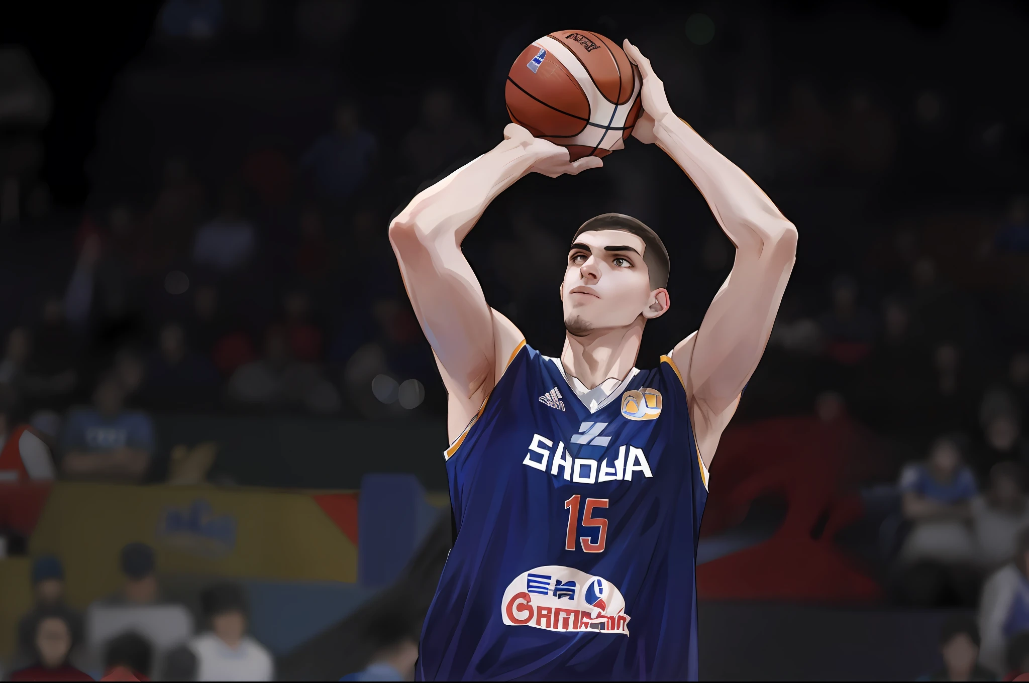 arafed basketball player in a blue uniform shooting a basketball, nikola jokic
