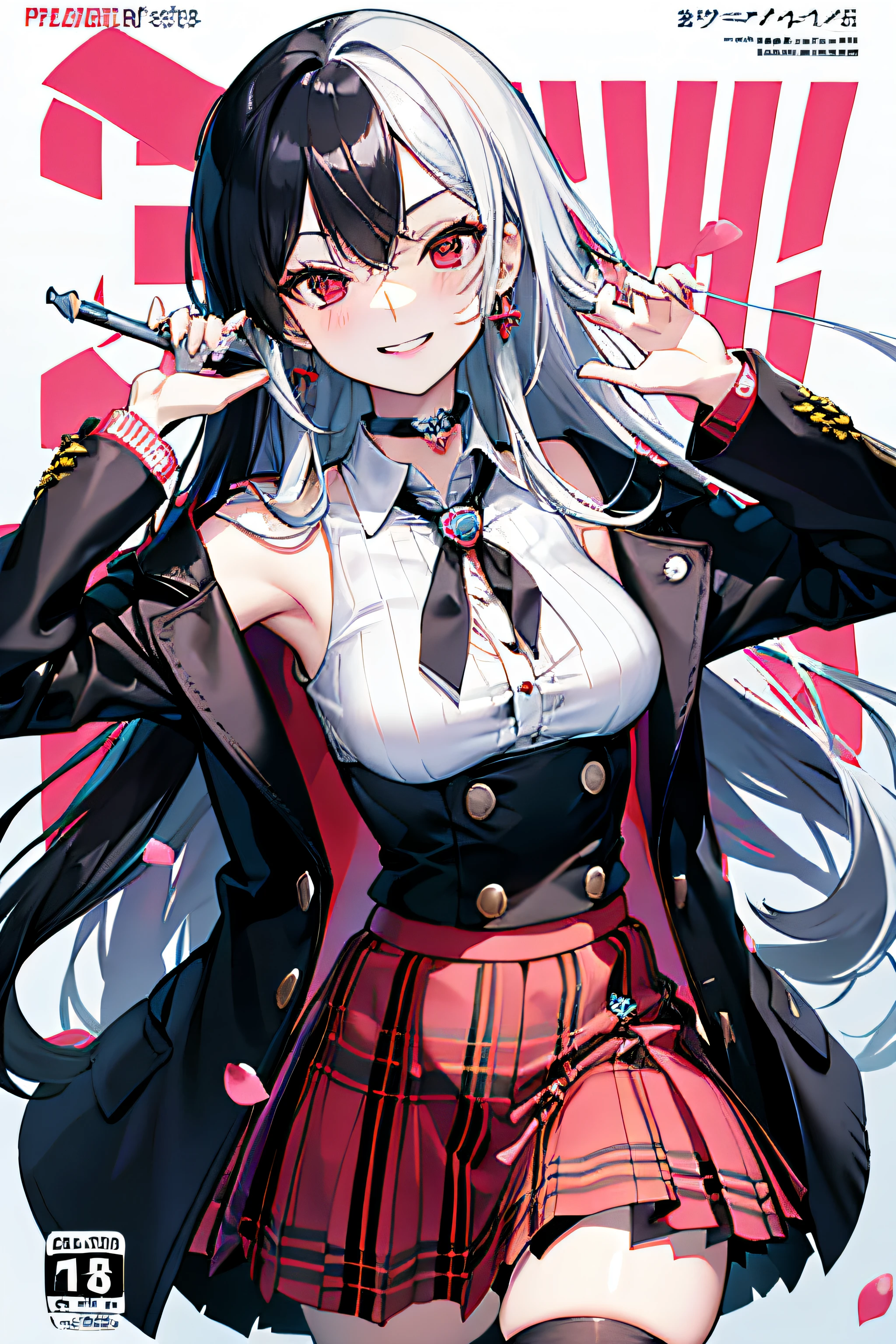 tmasterpiece,Need,full bodyesbian,1girl,By bangs,Black choker,Black tie,brunette color hair,Blue dress,Blushlush,bangle,beauty breast,choker,Cornics,鎖骨,collared shir,Cowboy photos,Formal shirts,Ear piercing,Eyebrows visible through hair,Gradient hair,grinning smile,gyaru,jewely,kogal,Long hair,looking at viewert,Loose tie,tiese,nipple piercing,tartan,plaid skirts,pleatedskirt,red eyes,gyuru,校服,The shirt,a skirt,ssmile,solo,white shirt,street corner,Skysky,SakuraNS,petals,illustration,(Magazines:1.3),(Cover style:1.3),Fashionab,woman,vibrancy,Outfit,posing,frontage,Colorful,Dynamic,Background with,element in,self-assured,Expressing the,halter,statement,attachment,A majestic,coil,Runt,Touching pubic area,Scenes,text,Cover of a,boldness,attention-grabbing,titles,Fashionab,typeface,Catchy,titles,more big,smart,modern day,Fashionab,focus-on、Fashionab、(Title content:ik cakura)、