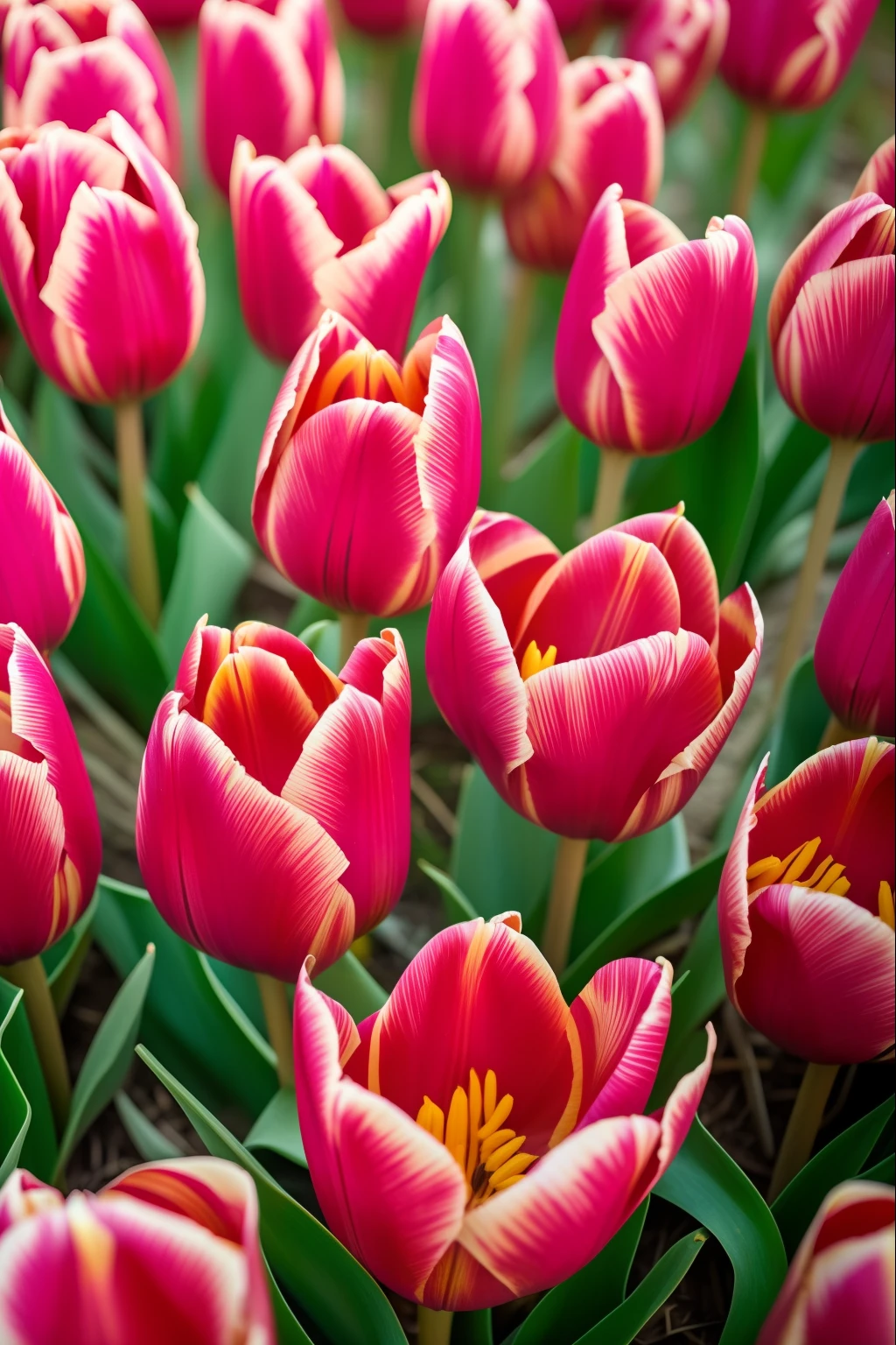tulip pattern, cores vibantes, Fundo rosa