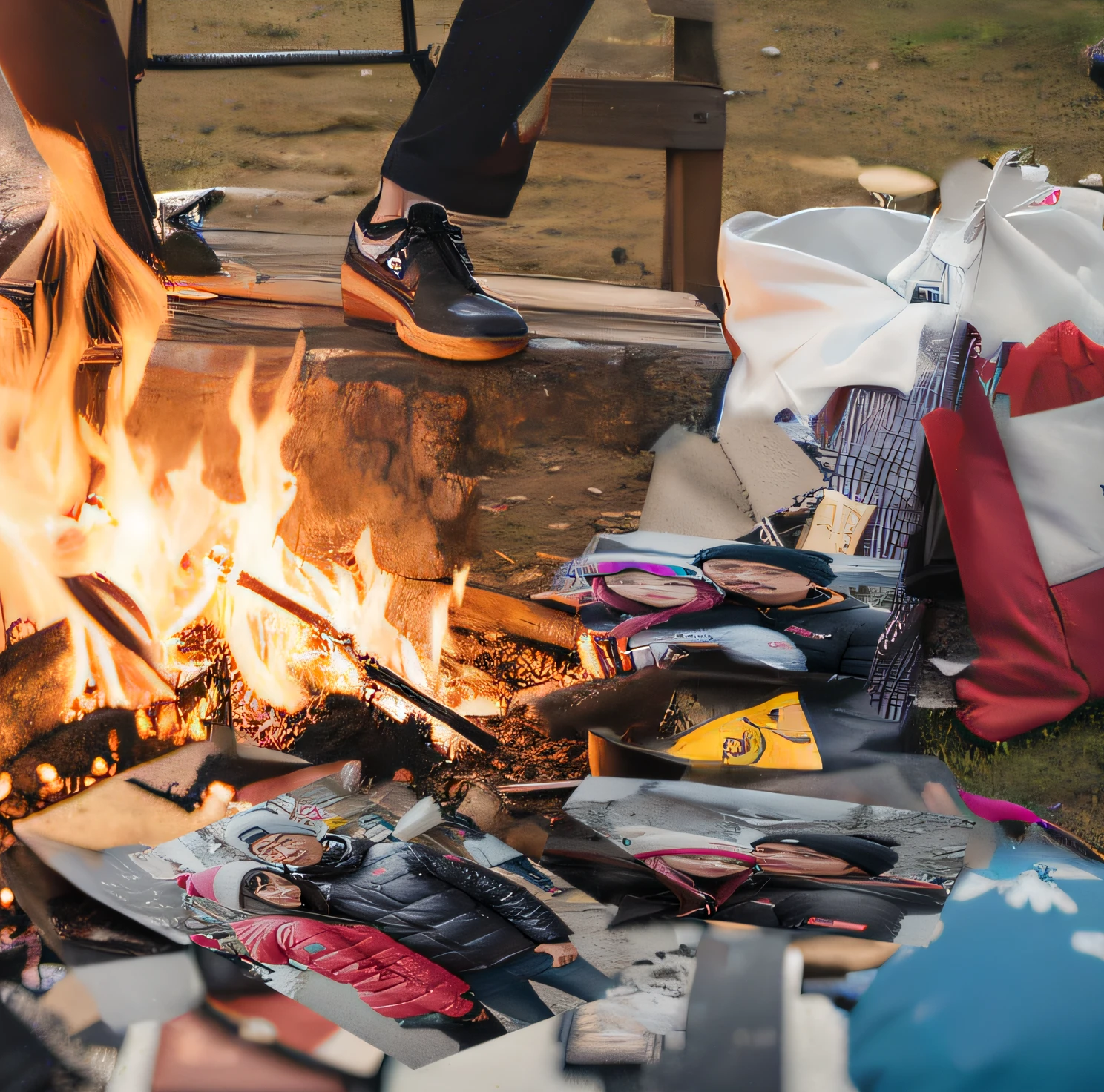 Draw a flame and a burning tsu photo and charred。