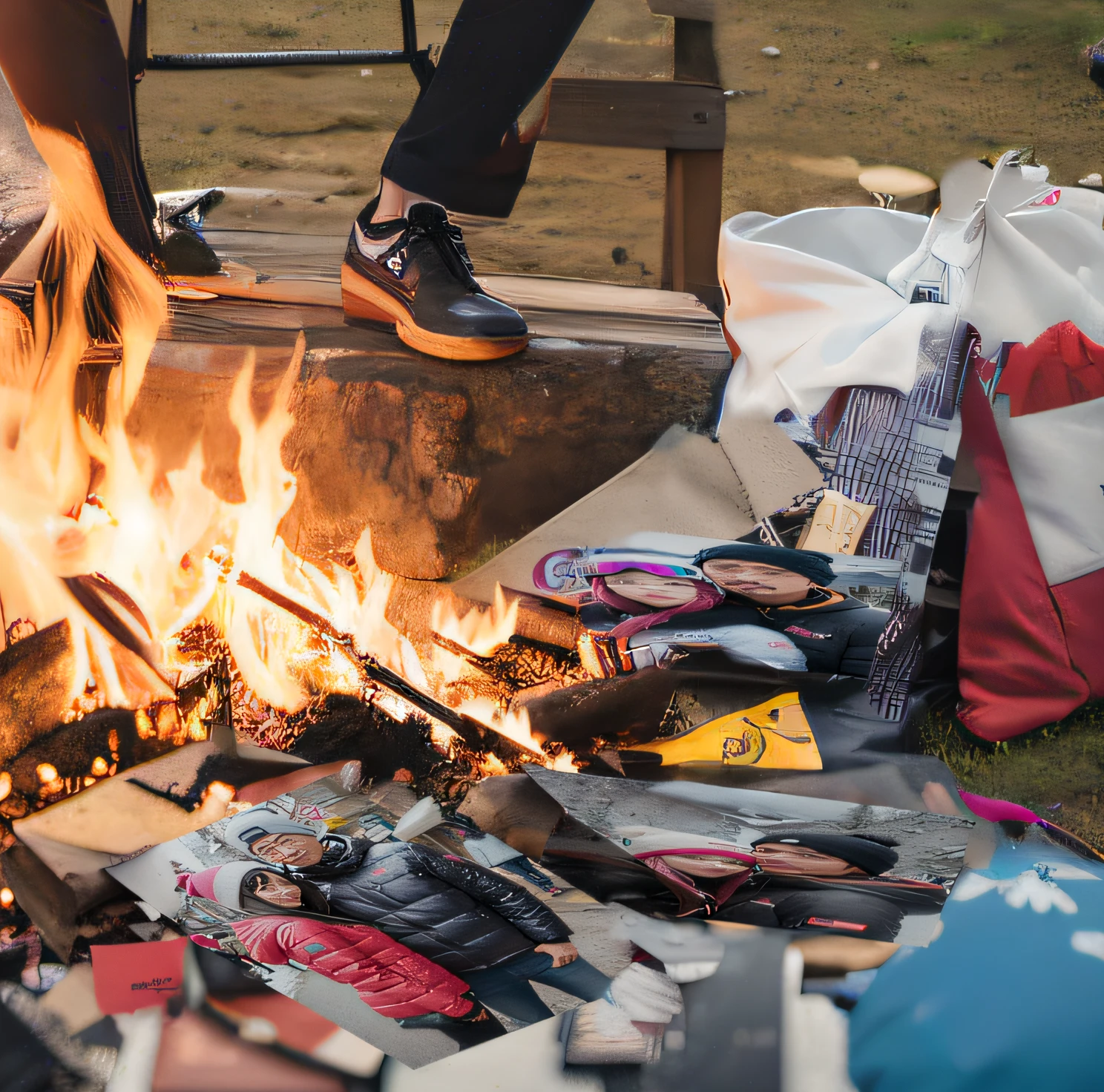 Draw a flame and a burning tsu photo and charred。