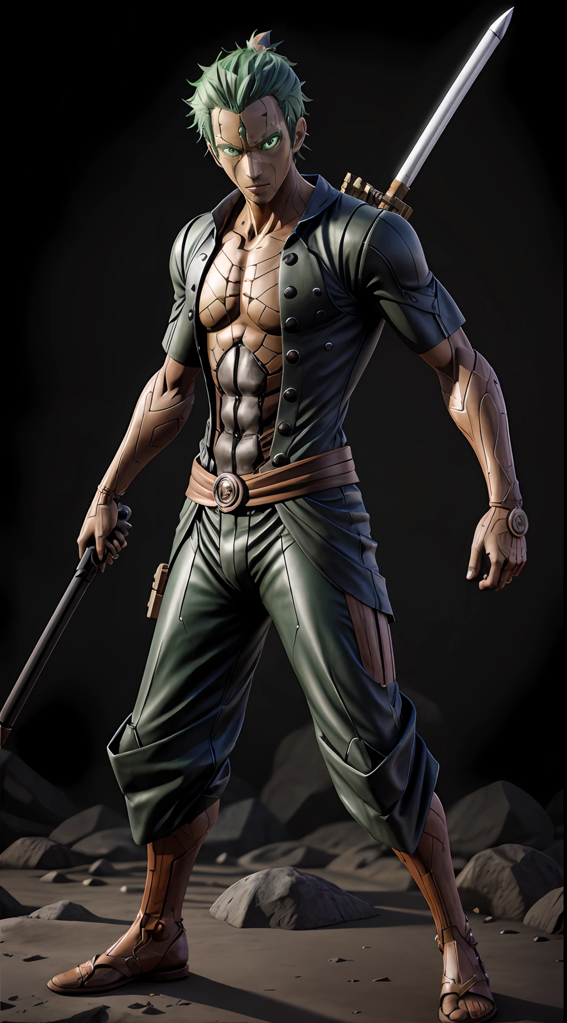 A man cosplay one piece zoro live in action, high - resolution, photography realistic style, real live, 8k