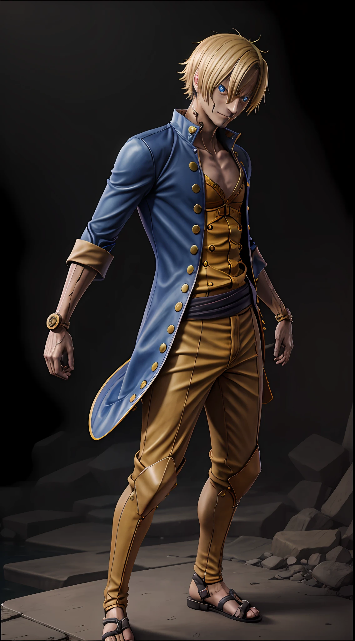 A man cosplay one piece sanji live in action, high - resolution, photography realistic style, real live, 8k