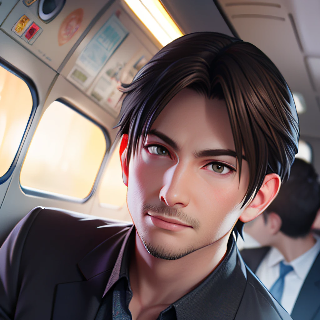Fresh face, 40-year-old wealthy Japan businessman on a private jet