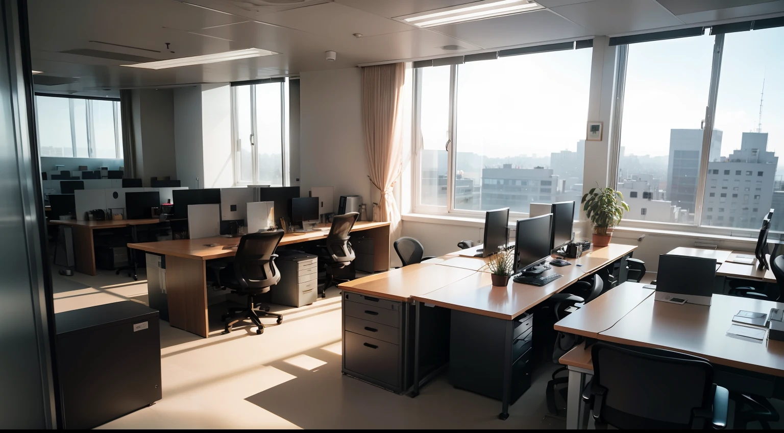 office room，lots of people，In the office，Overlooking