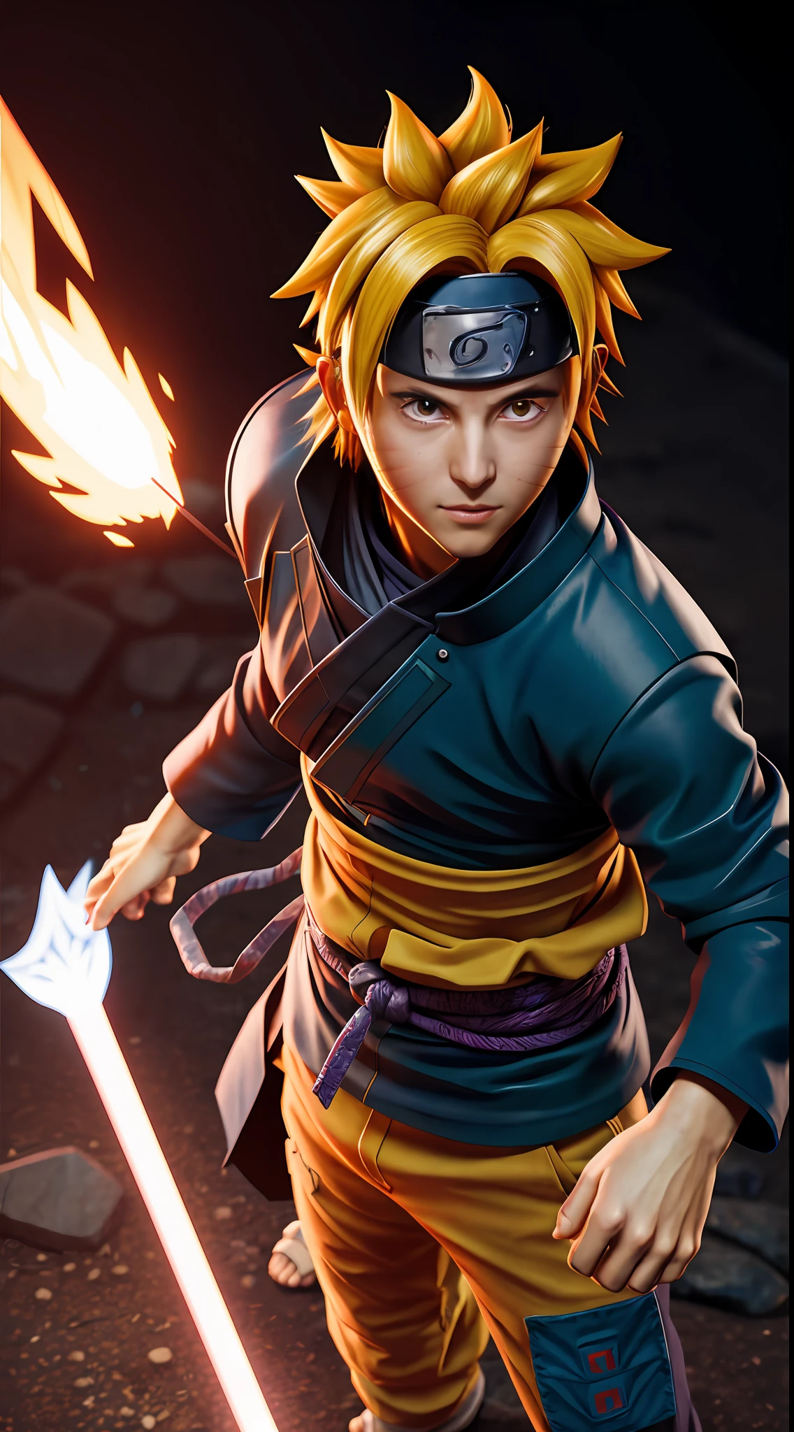 Sasuke, (naruto shippunden), dynamic composition, cinematic lighting, warm and vibrant colors, art by Sam Weber and Michael C Hayes, 8k, trending on artstation, highly detailed, cinematic