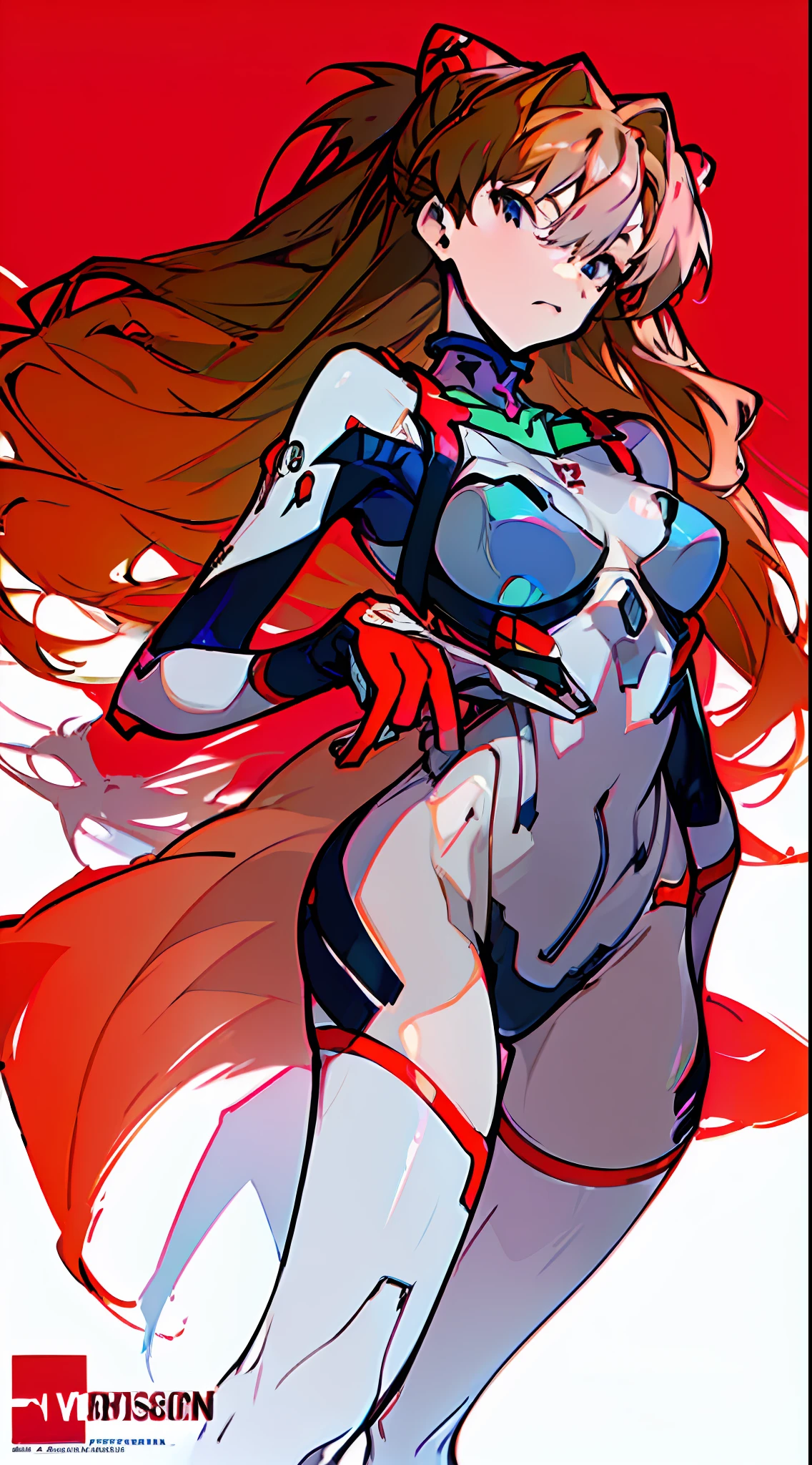 (High resolution), (in 8K), (Extreme Detail), (Best Illustration), (beautiful detail), (Best Quality), (masuter piece), ( Detailed face) Soryu Asuka Langley、Combat stance、Vicious look、full body Esbian、Realistic fantasy rendering, Realistic anime girl rendering, Full body portrait, (Big Breast: 1.4) popular in CGSTATION, 4K,highlight in eyes