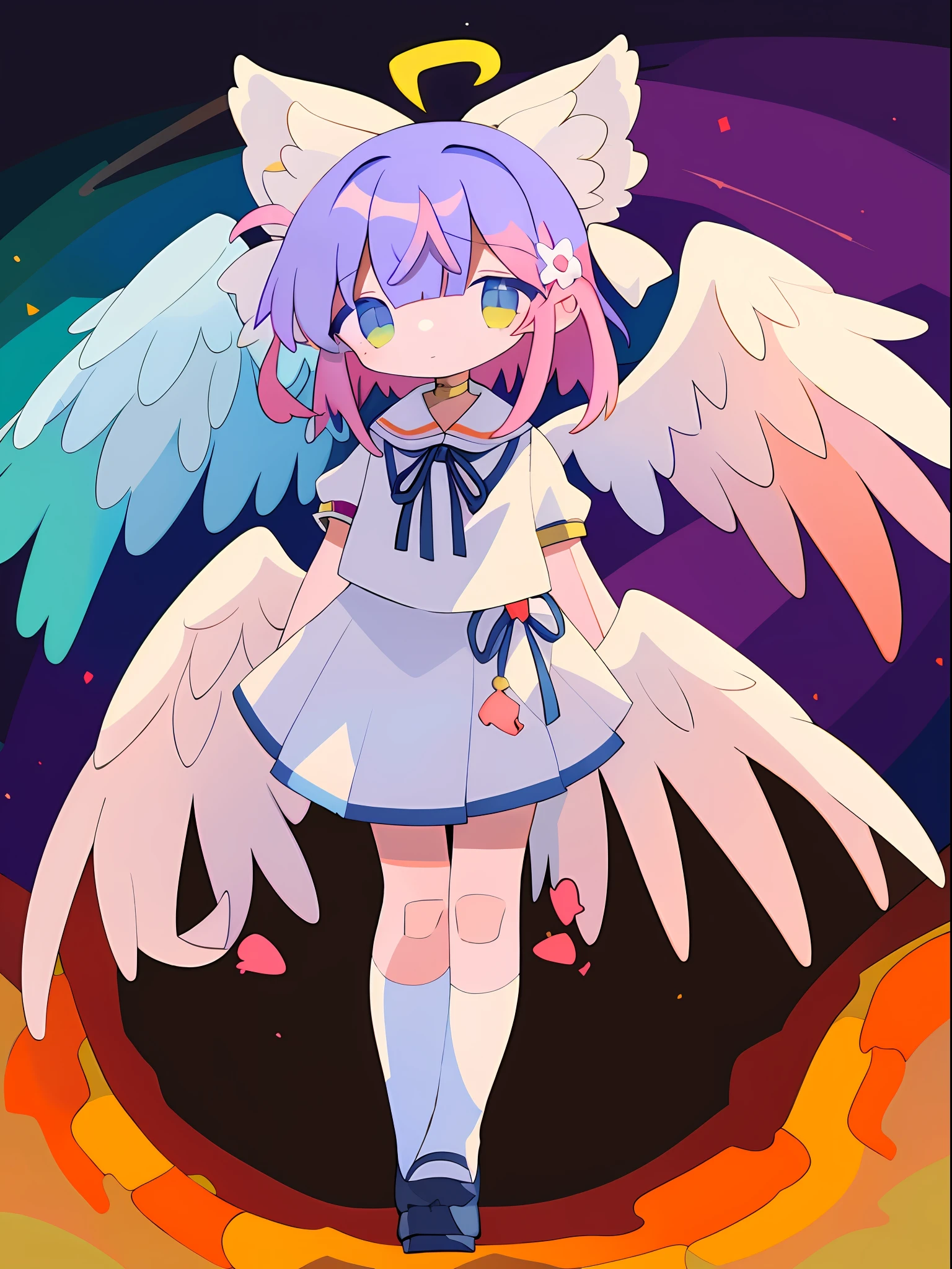 Angel Full of Wounds、girl with、独奏、angelicales、Angel wings、White sailor suit、Long、Kinari-colored hair