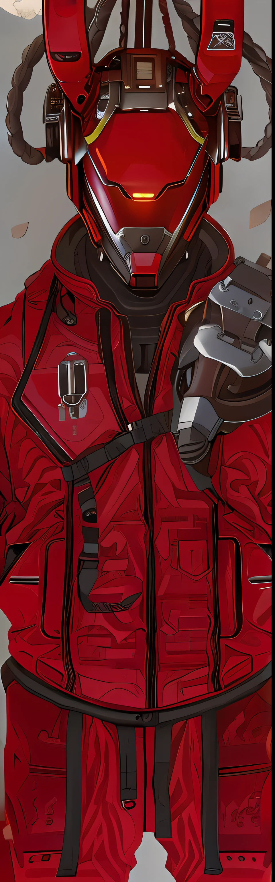 There is a portrait in red and black,It was a man in a red suit, akira style illustration, Red armor, High-tech red armor, Red heavy armor, Ultra detail. Digital painting, high detail iconic character, in style of apex legends, akira movie style, 《Intrepid Covenant》Jett in , akira art style, Unreal 5. RPG portrait, eye-catching detailed art style