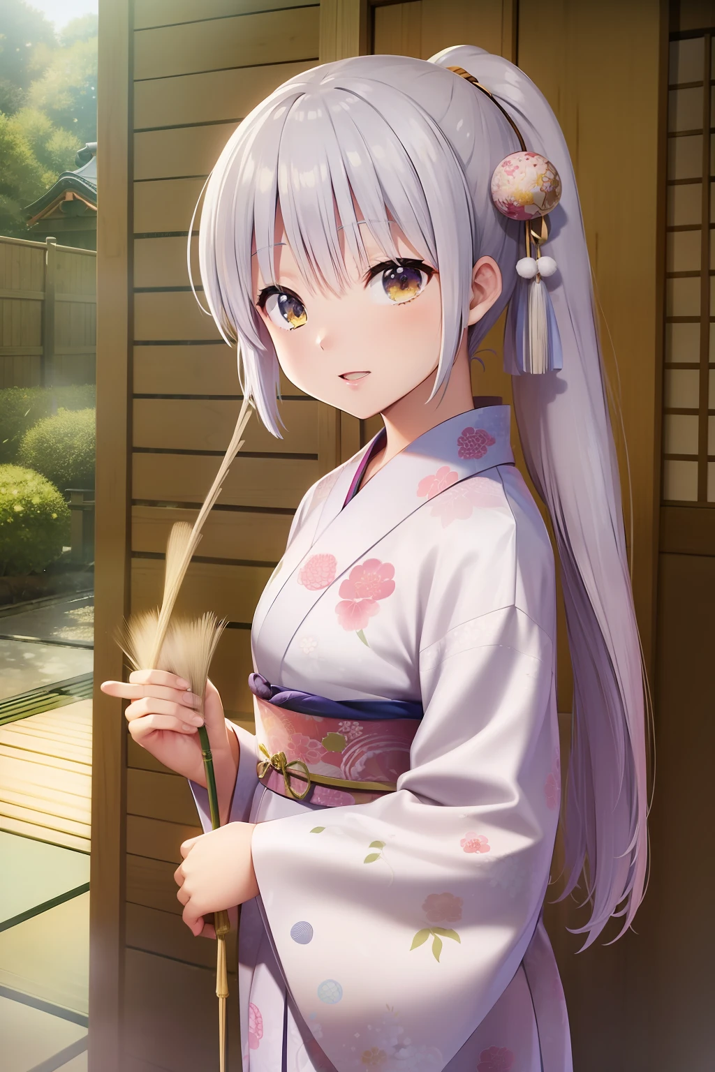 Japan Anime、Tanabata、Yukata girls、20yr old、Muska、bamboo grass、veranda、