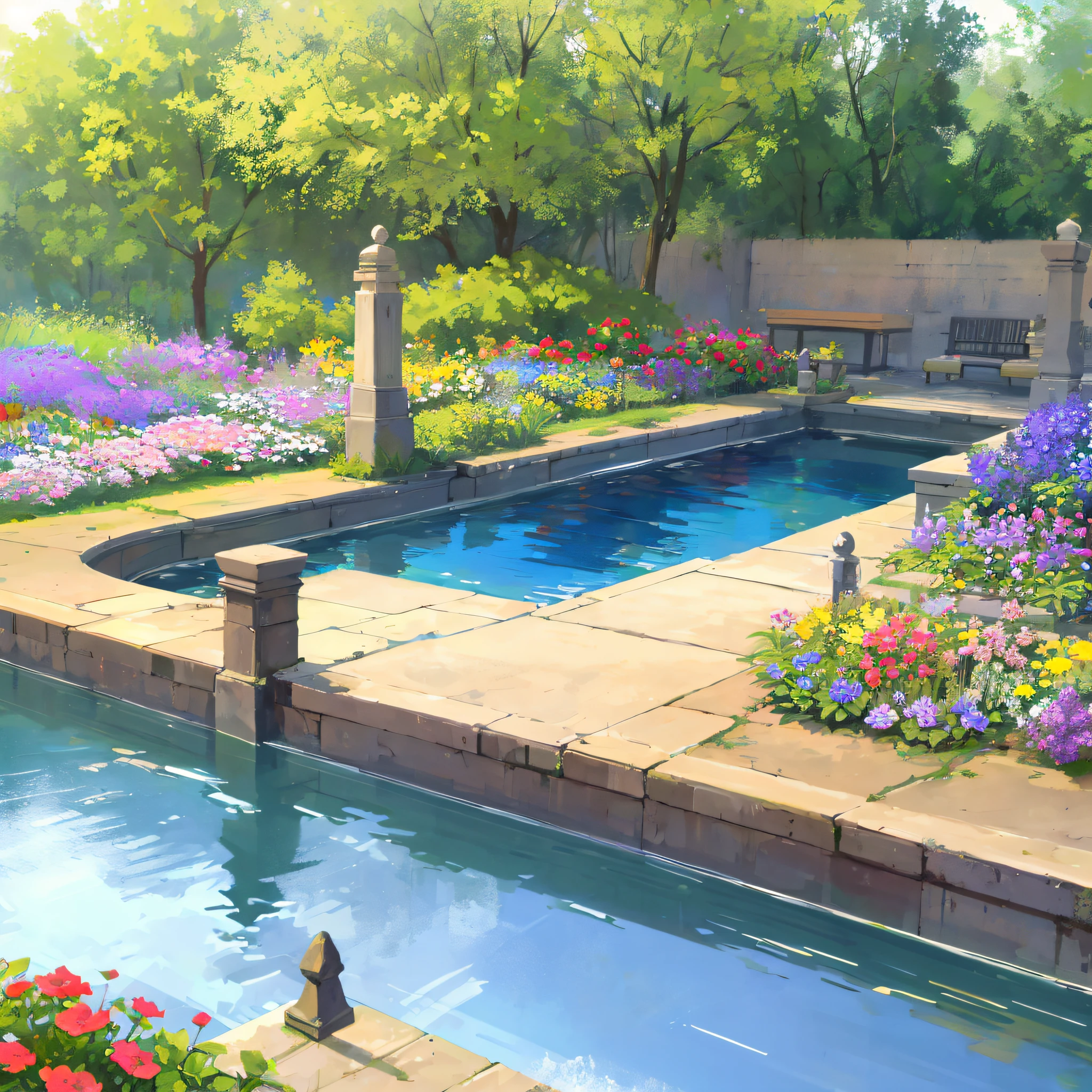 flowers,garden,lake