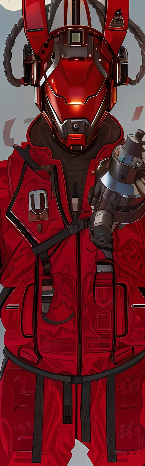 There is a red and black portrait,It was a man in a red suit, akira style illustration, Red armor, High-tech red armor, Red heavy armor, Ultra detail. Digital painting, high detail iconic character, in style of apex legends, akira movie style, 《Intrepid Covenant》Jett in , akira art style, Unreal 5. RPG portrait, eye-catching detailed art style
