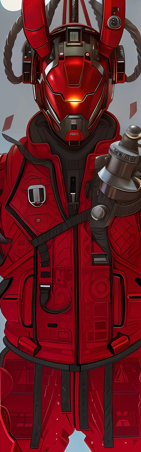 There is a red and black portrait,It was a man in a red suit, akira style illustration, Red armor, High-tech red armor, Red heavy armor, Ultra detail. Digital painting, high detail iconic character, in style of apex legends, akira movie style, 《Intrepid Covenant》Jett in , akira art style, Unreal 5. RPG portrait, eye-catching detailed art style