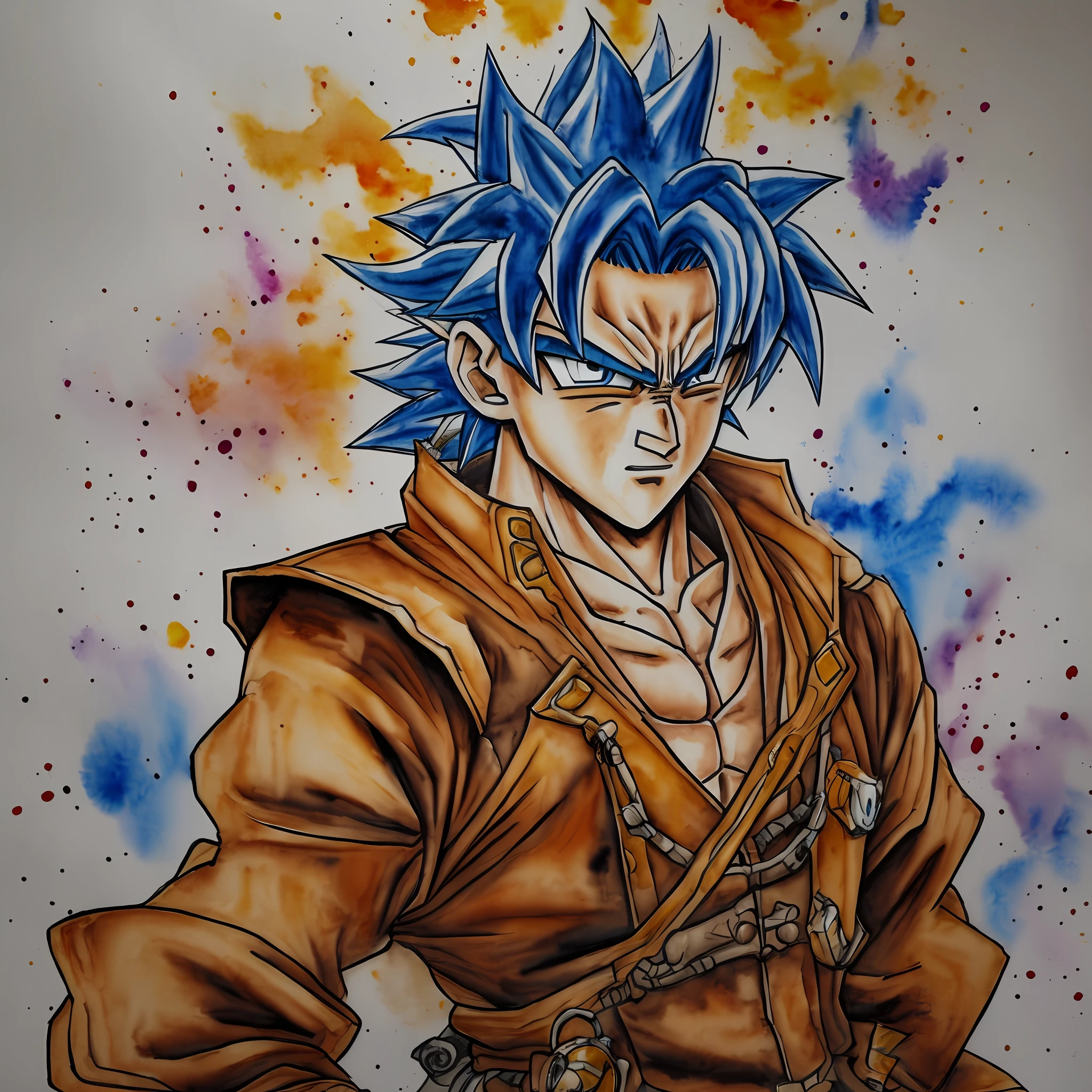 steampunk goku watercolor drawing --auto --s2