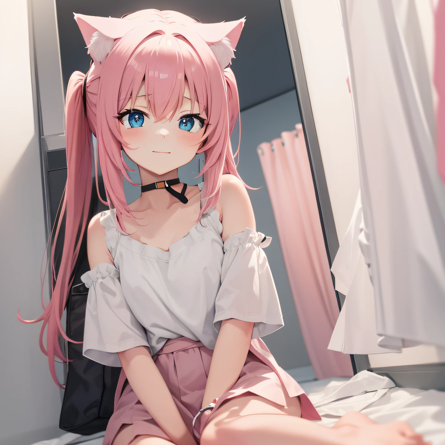 Anime cat ear girl，A cat around