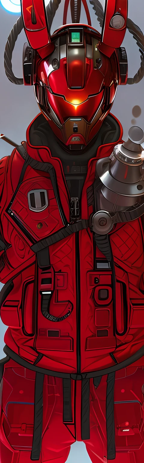 There is a red and black portrait，It was a man in a red suit, akira style illustration, Red armor, High-tech red armor, Red heavy armor, Ultra detail. Digital painting, high detail iconic character, in style of apex legends, akira movie style, 《Intrepid Covenant》Jett in , akira art style, Unreal 5. RPG portrait, eye-catching detailed art style