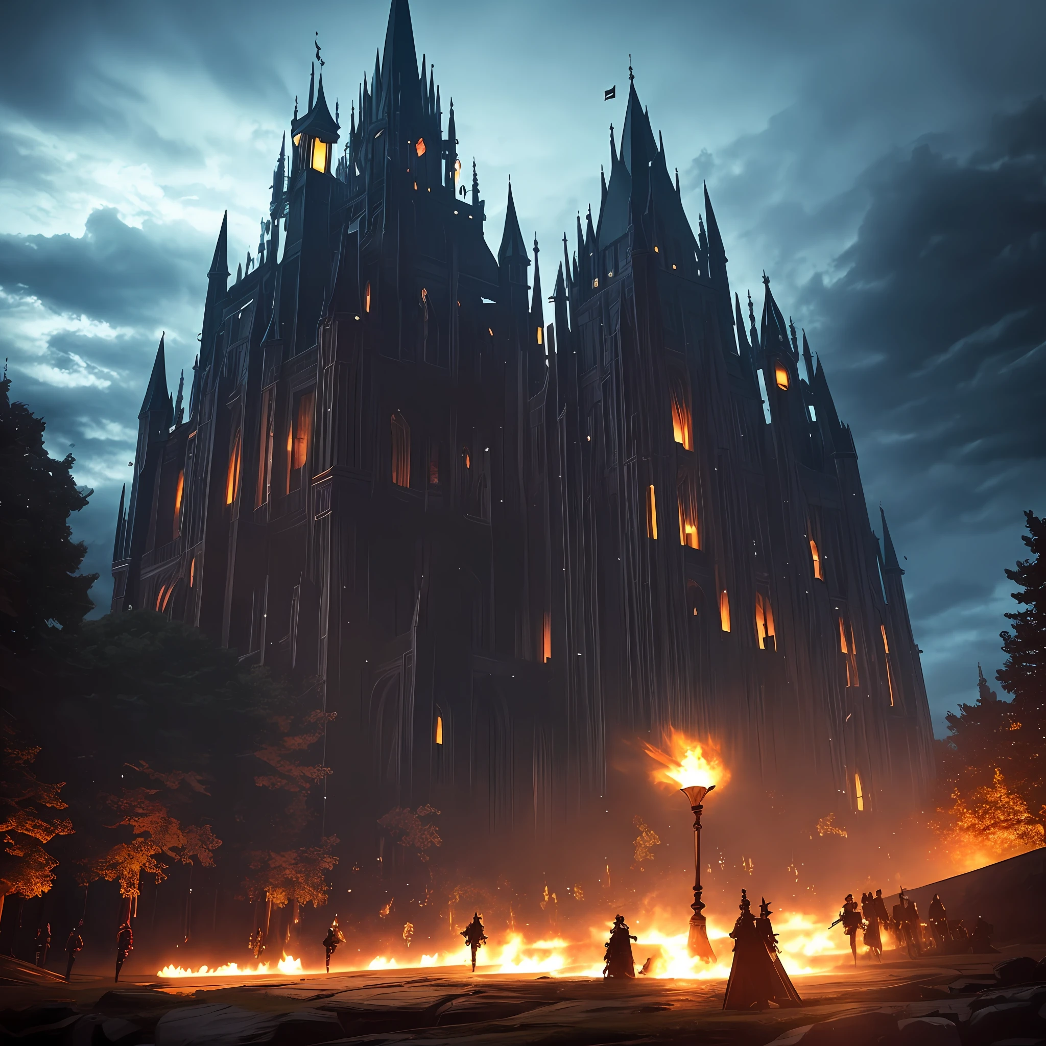 LONG SHOT Envision capturing the essence of triumph as you photograph a battle-hardened Dark Castle , illuminated by a light, symbolising the drink they carry within, despite the shadows that surround them. --auto