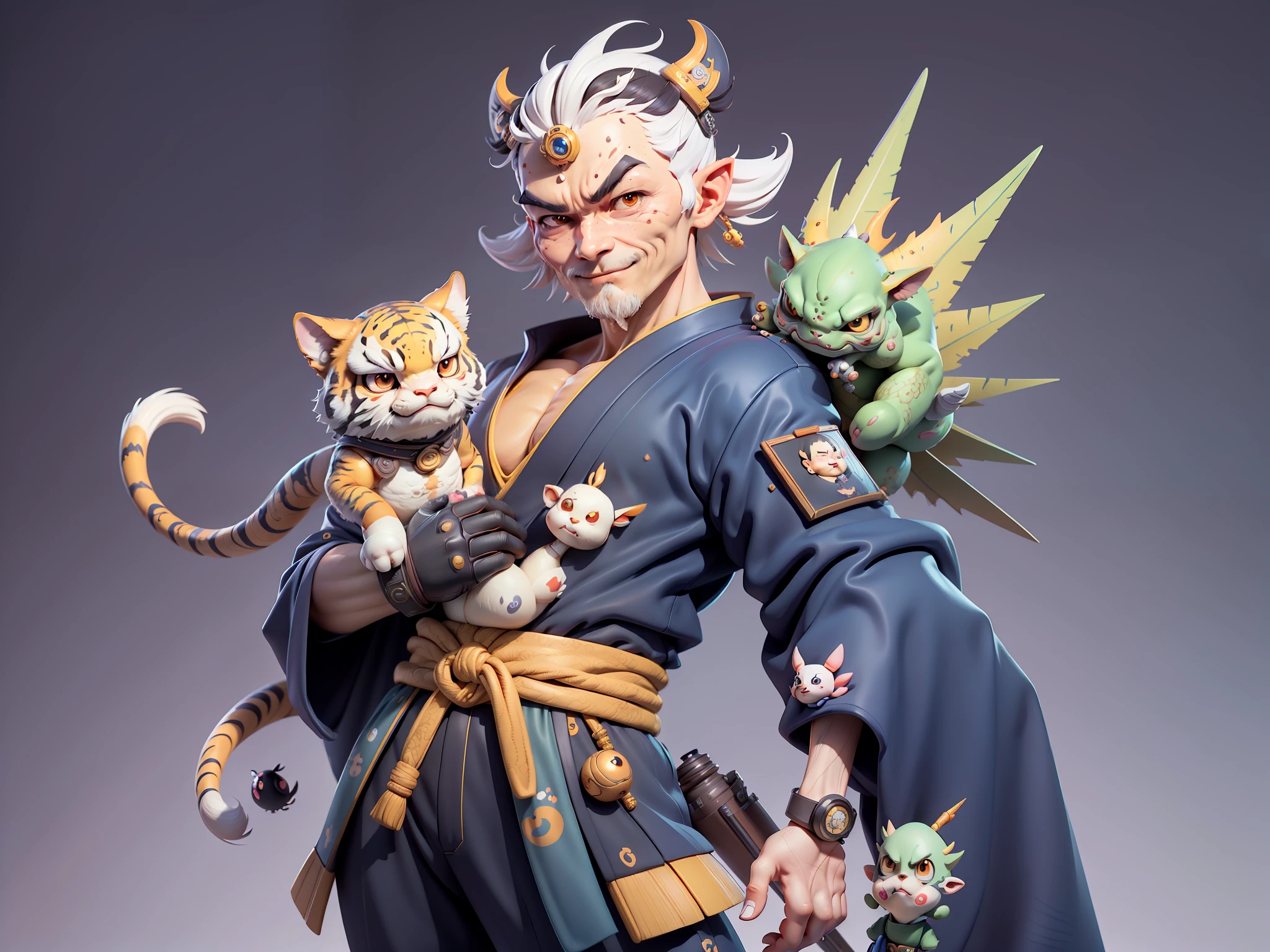 (Daisaku),(Need),(Super meticulous),(full bodyesbian:1.2),Japanese ukiyo-e girl,japanese geisha,Beautiful,Oriental dragon,one tiger,Aeolian Thor,Raised sexy,爆乳,Oriental face,TV Anchor,Bust portrait illustration,Alone,In black suit,a blue tie,The face is slightly chubby,The face was clean,without a beard,Black super short hair,Black eyes,Smile confidently,3C computer sub-products,iPad, iphone,Digital painting,3D character design by Mark Clairen and Pixar and Hayao Miyazaki and Akira Toriyama,The illustration is a high-definition illustration in 4K resolution,With very detailed facial features and cartoon-style visuals。