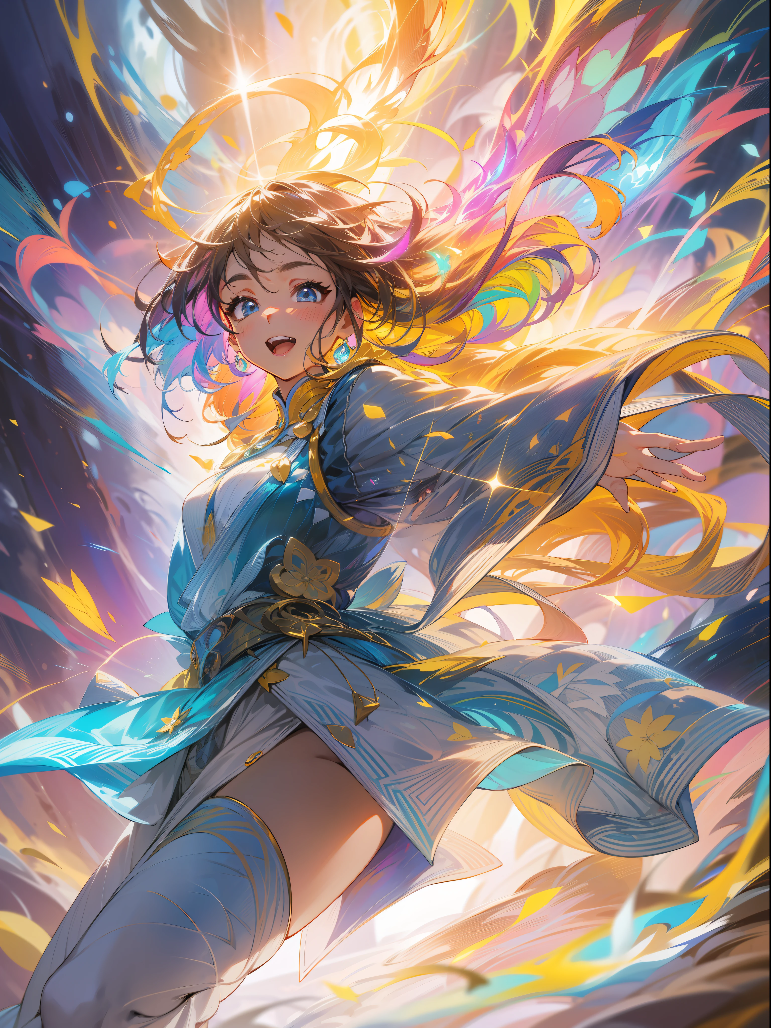 8K、Illustration of a woman full of energy drawn in ultra-high definition detail。The subject is1In a person shining woman、Visualized energy rushes through the whole body。She is full of vitality、It expresses how full of physical strength。Long hair shines、The inner color shines colorfully。
The background is full of glowing energy light、Enveloping her。Beautiful geometric patterns colored by energy、There is a sense of liveliness and dynamism throughout.。
Poses receive energy、In a posture that is full of physical strength、It depicts him embracing the energy with open arms.。
The costume is designed to match the energy brilliance、It emphasizes the image of full of physical strength。By making the inner color shine colorfully、It expresses the vitality and energy she has。
The expression is full of joy、You can feel a sense of happiness wrapped in energy。Her gaze was positive.、It gives us hope for the future。
The composition is centered on the subject.、Glowing energy light spreads in the background。The dynamism of energy dominates the entire illustration。
Lighting is a glow of energy illuminates the entire illustration、It highlights her physical strength.。
Color is the light of shining energy and、The colorful glow of her outfit and hair is vividly expressed。The inner color also shines colorfully.。
The effect depicts the light of glowing energy、Her physical strength is even more pronounced.。
The background effect has a sense of energy dynamism.、The exuberance of her physical strength is emphasized。