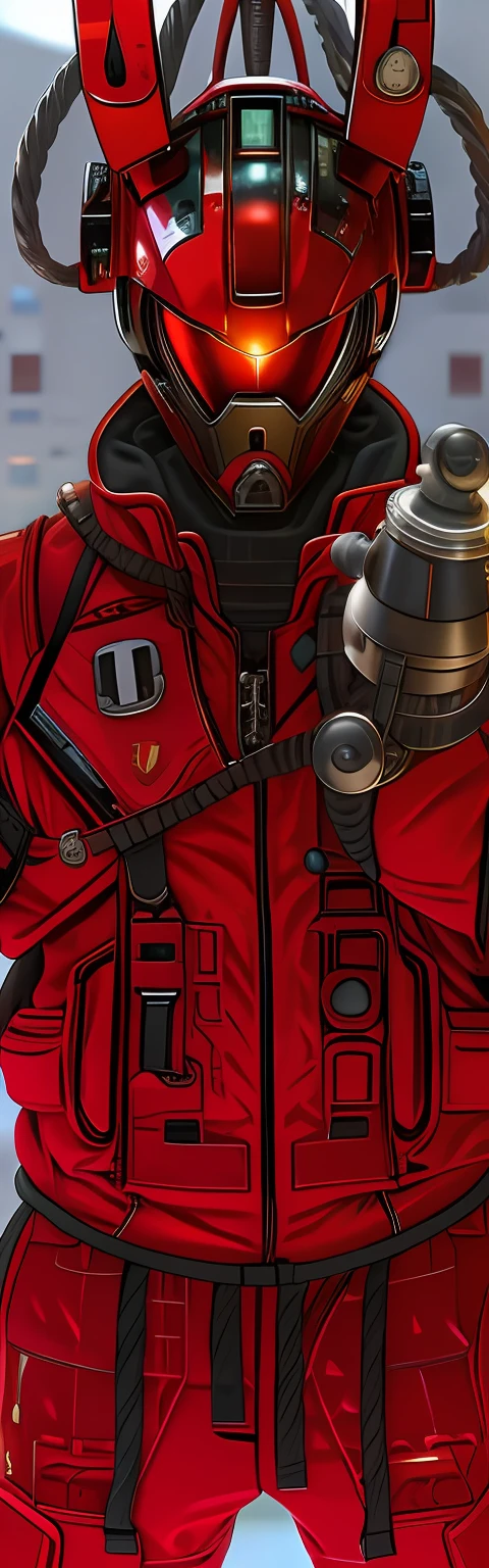 There is a red and black portrait，It was a man in a red suit, akira style illustration, Red armor, High-tech red armor, Red heavy armor, Ultra detail. Digital painting, high detail iconic character, in style of apex legends, akira movie style, 《Intrepid Covenant》Jett in , akira art style, Unreal 5. RPG portrait, eye-catching detailed art style